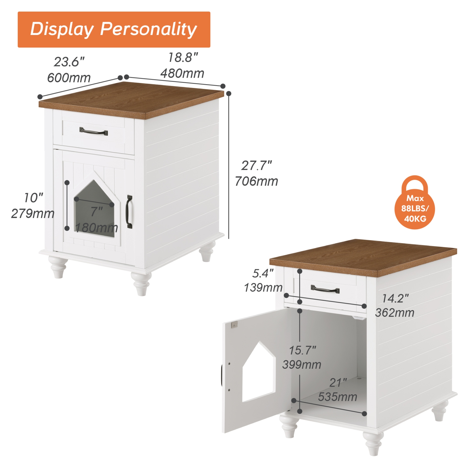 Table d’appoint Wampi Pet, bac à litière pour chats, bac à litière dissimulé, table de chevet avec couvercle pour chats, armoire pour chats