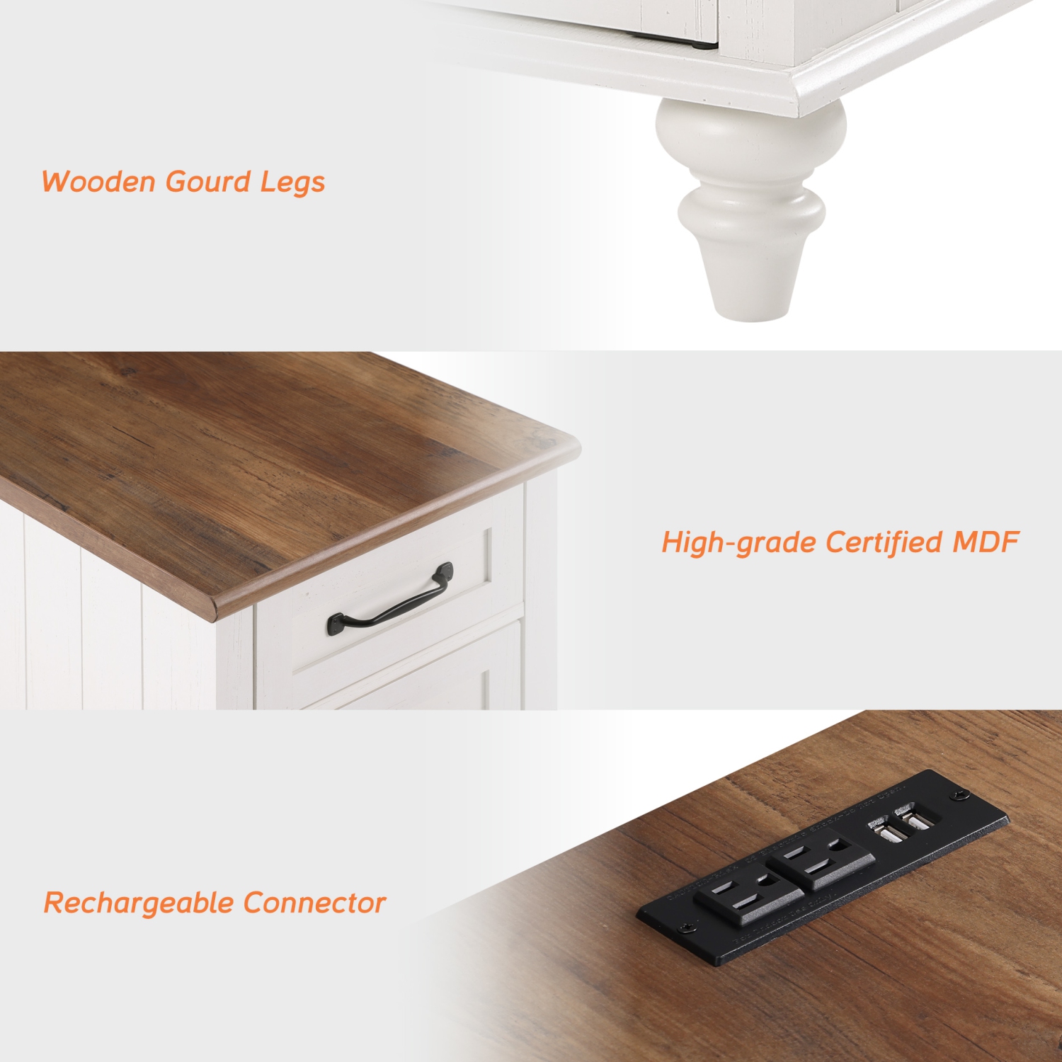 WAMPAT End Table with Charging Station，Side Table with Storage，2 Power outlets & 2 USB Ports for Living Room，Nightstand with one Drawer and one