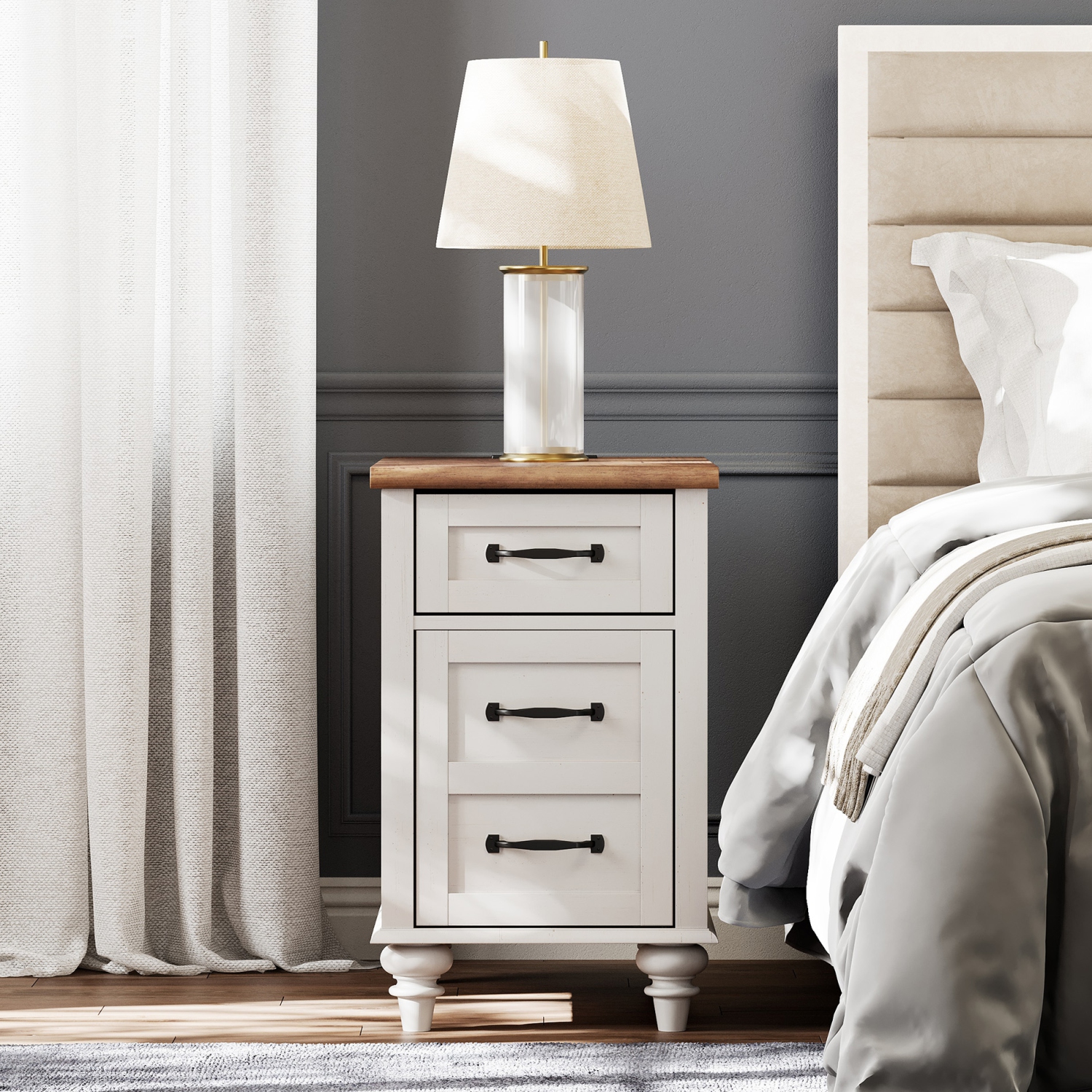 WAMPAT End Table with Charging Station，Side Table with Storage，2 Power outlets & 2 USB Ports for Living Room，Nightstand with one Drawer and one