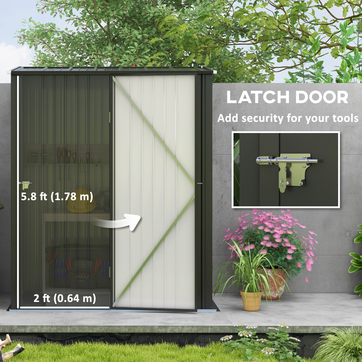 Outsunny 5' x 3' Outdoor Storage Shed, Steel Garden Shed with Single Lockable Door and Gloves, Tool Storage House for Backyard, Patio, Lawn, Black