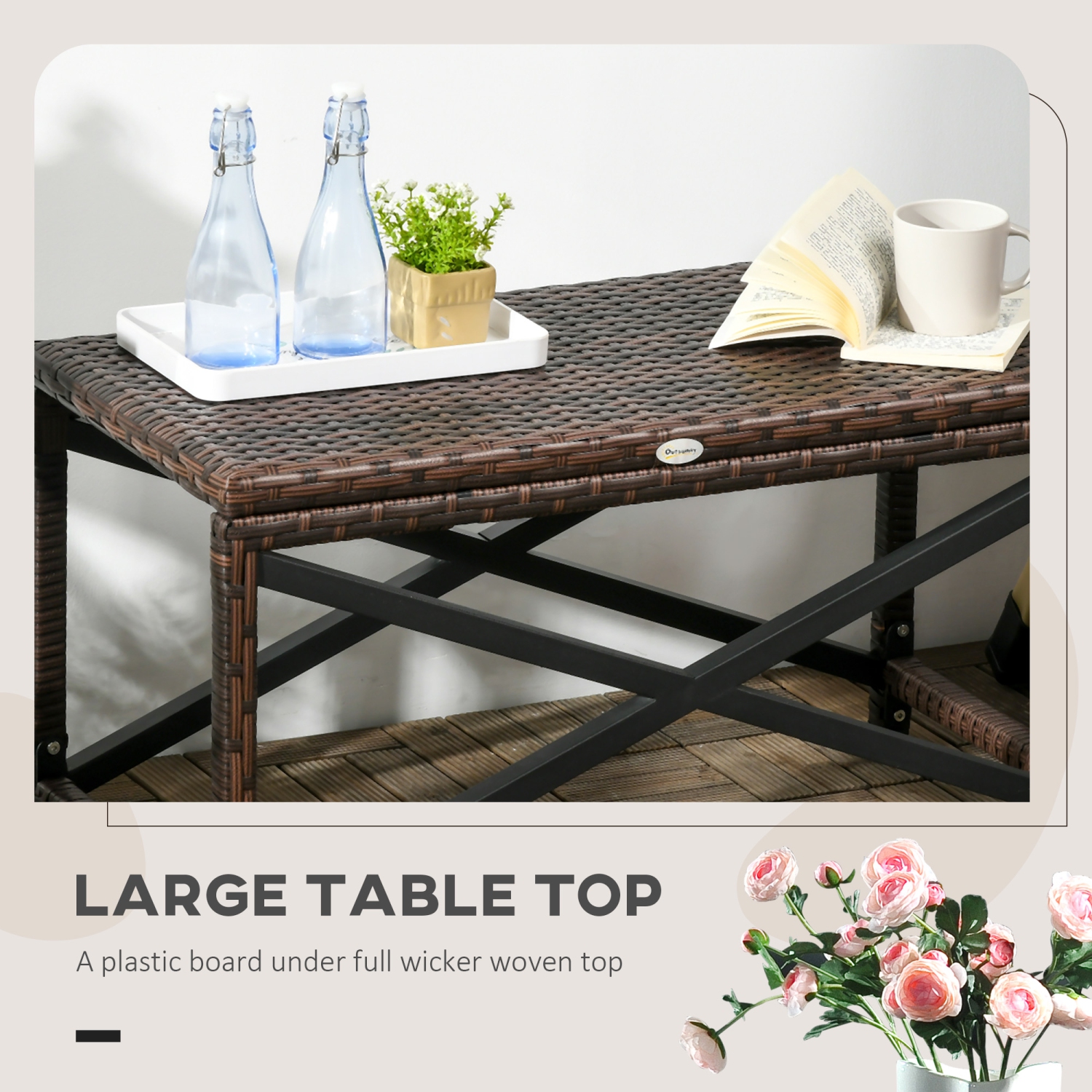 Outsunny Table d'appoint en rotin PE pour terrasse, jardin, balcon, marron mélangé