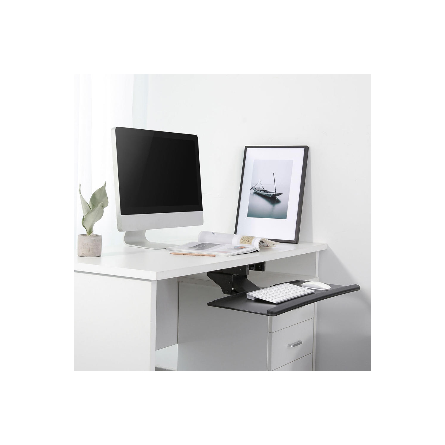 Adjustable Computer Keyboard & Mouse Platform Tray Deluxe Under Table 26.4" Desk Mount - PrimeCables (Black)