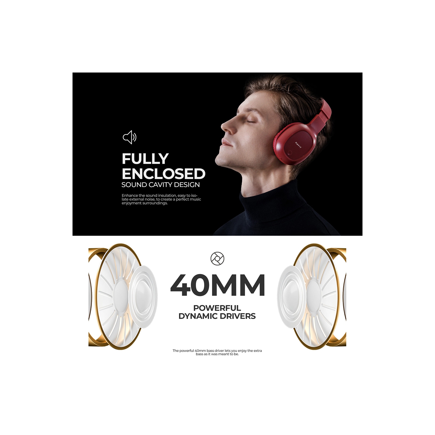 Havit H2590BT Pro Wireless Bluetooth V5.1 Multifunction headphone, Folding design_Black