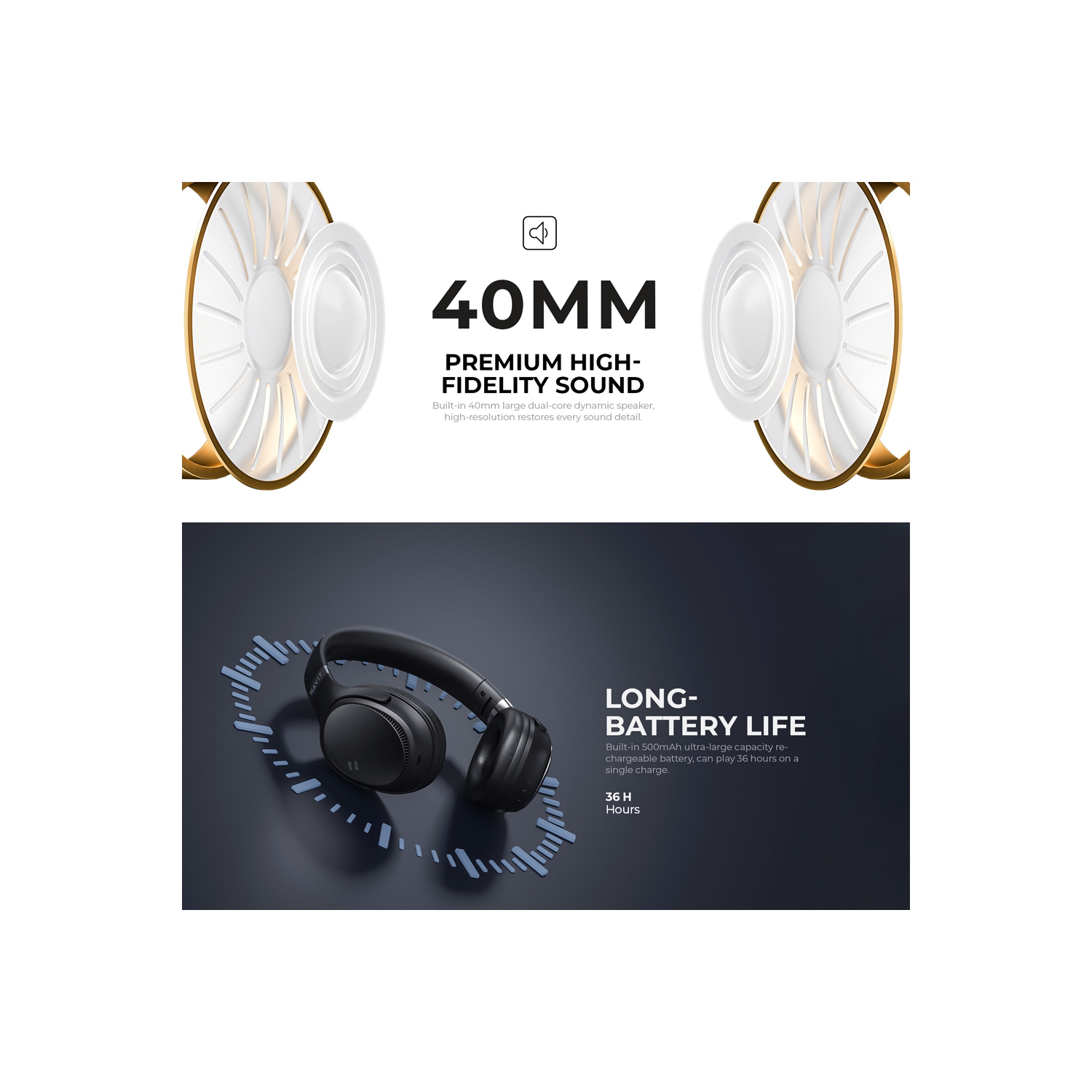 Casque d’écoute repliable sans fil Bluetooth V5.3 H630BT avec microphone_couleur beige de Havit