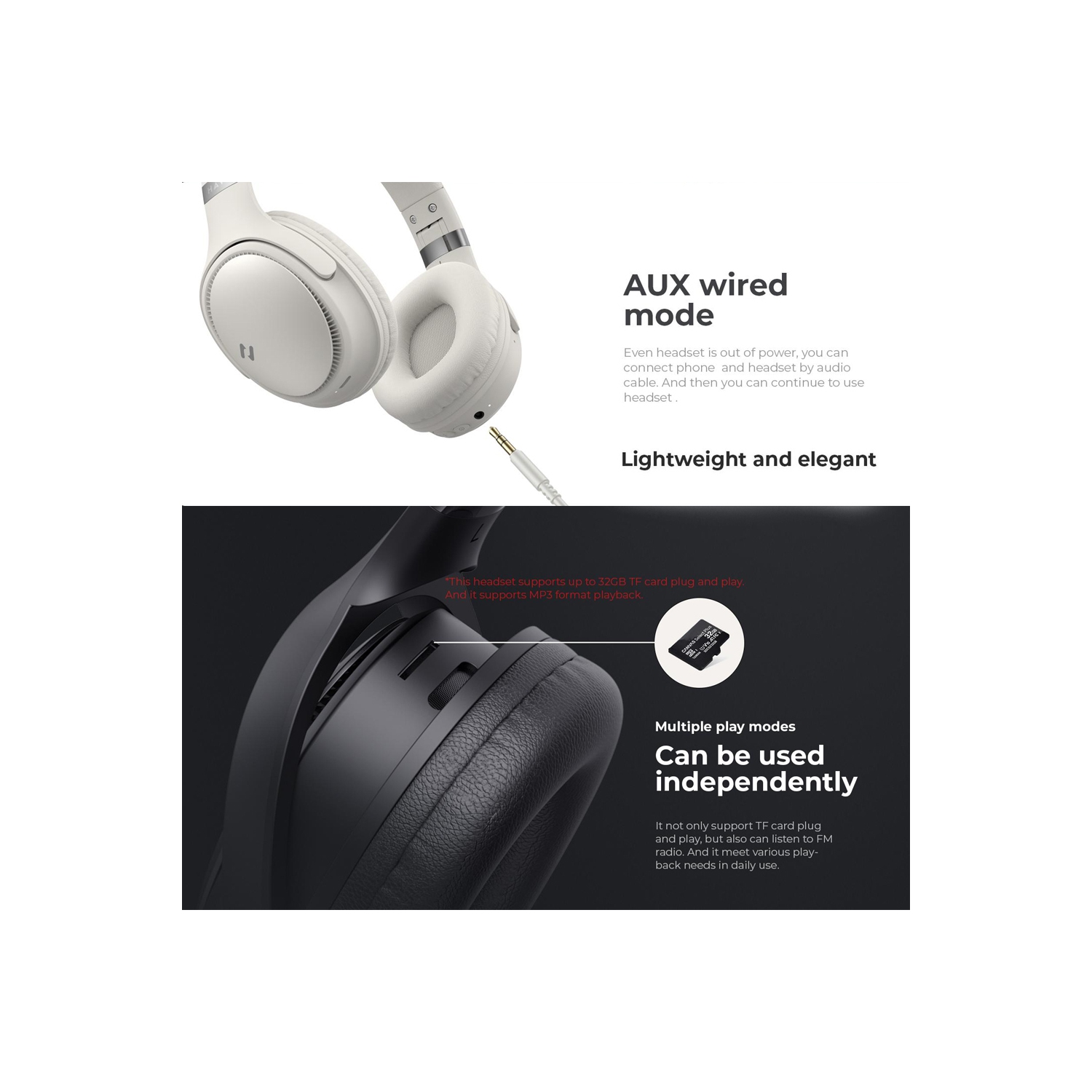 Casque d’écoute repliable sans fil Bluetooth V5.3 H630BT avec microphone_couleur beige de Havit