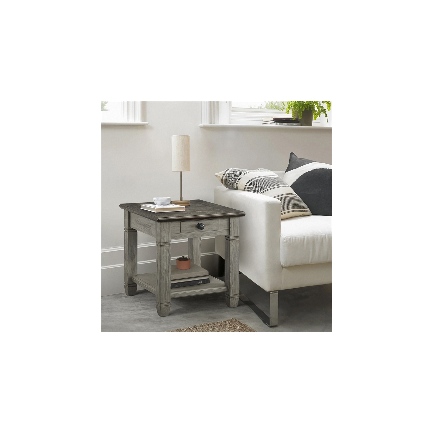 Lexicon Granby Wood 1 Drawer End Table in Antique Gray