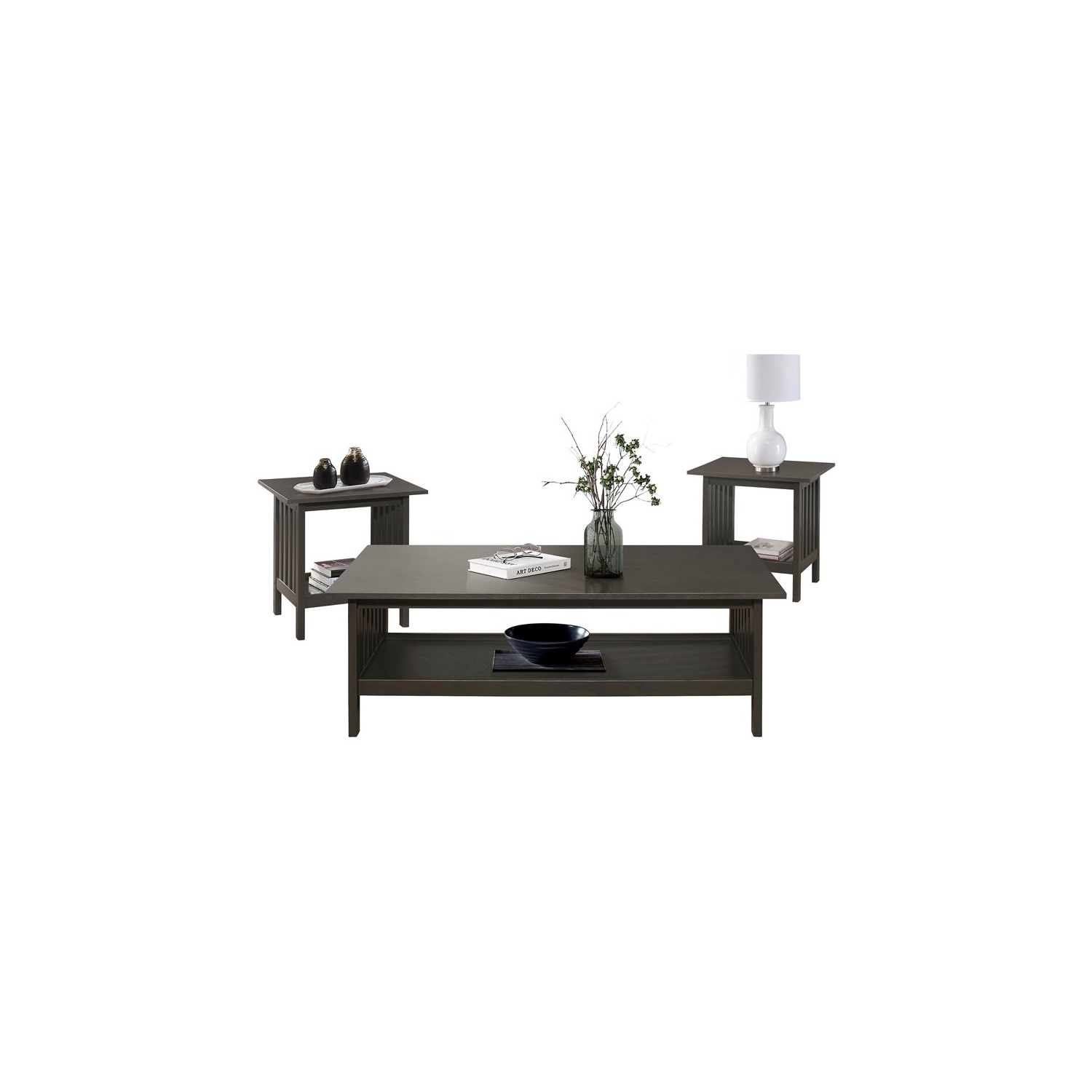 Lexicon Lewiston 3 Piece Modern Wooden Coffee Table Set in Antique Gray