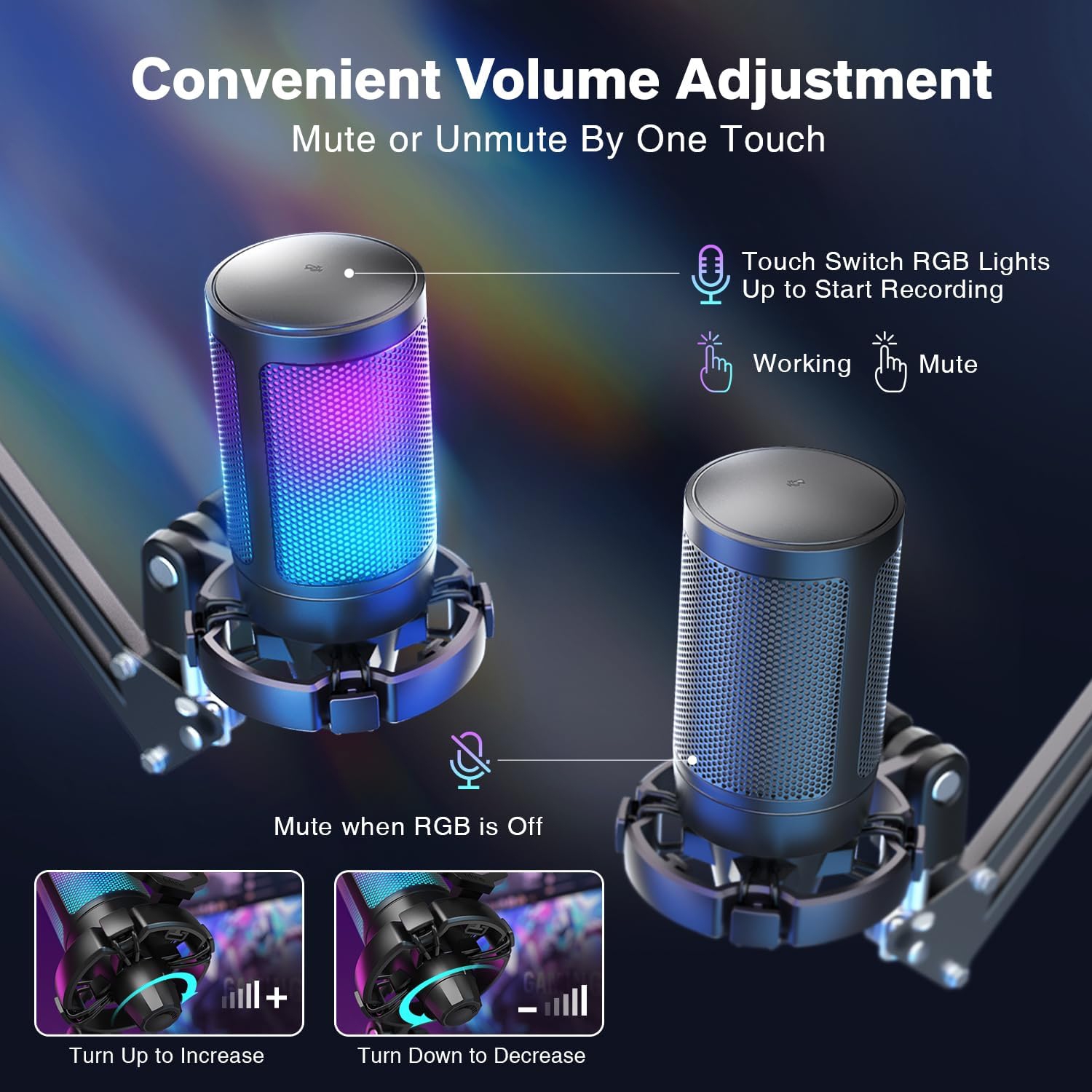 Microphone de jeu Fifine pour PC, ensemble micro USB à condensateur avec RVB, mise en sourdine rapide, bouton de gain, pied de perche, filtre