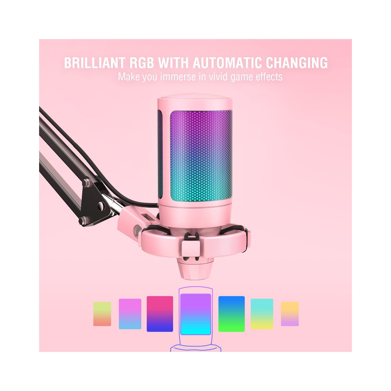 Microphone de jeu Fifine pour PC, ensemble micro USB à condensateur avec RVB, mise en sourdine rapide, bouton de gain, pied de perche, filtre