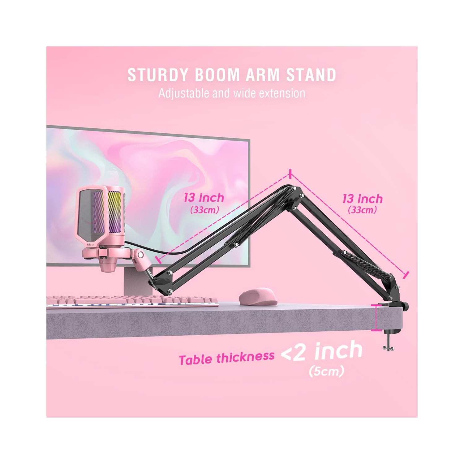 Microphone de jeu Fifine pour PC, ensemble micro USB à condensateur avec RVB, mise en sourdine rapide, bouton de gain, pied de perche, filtre