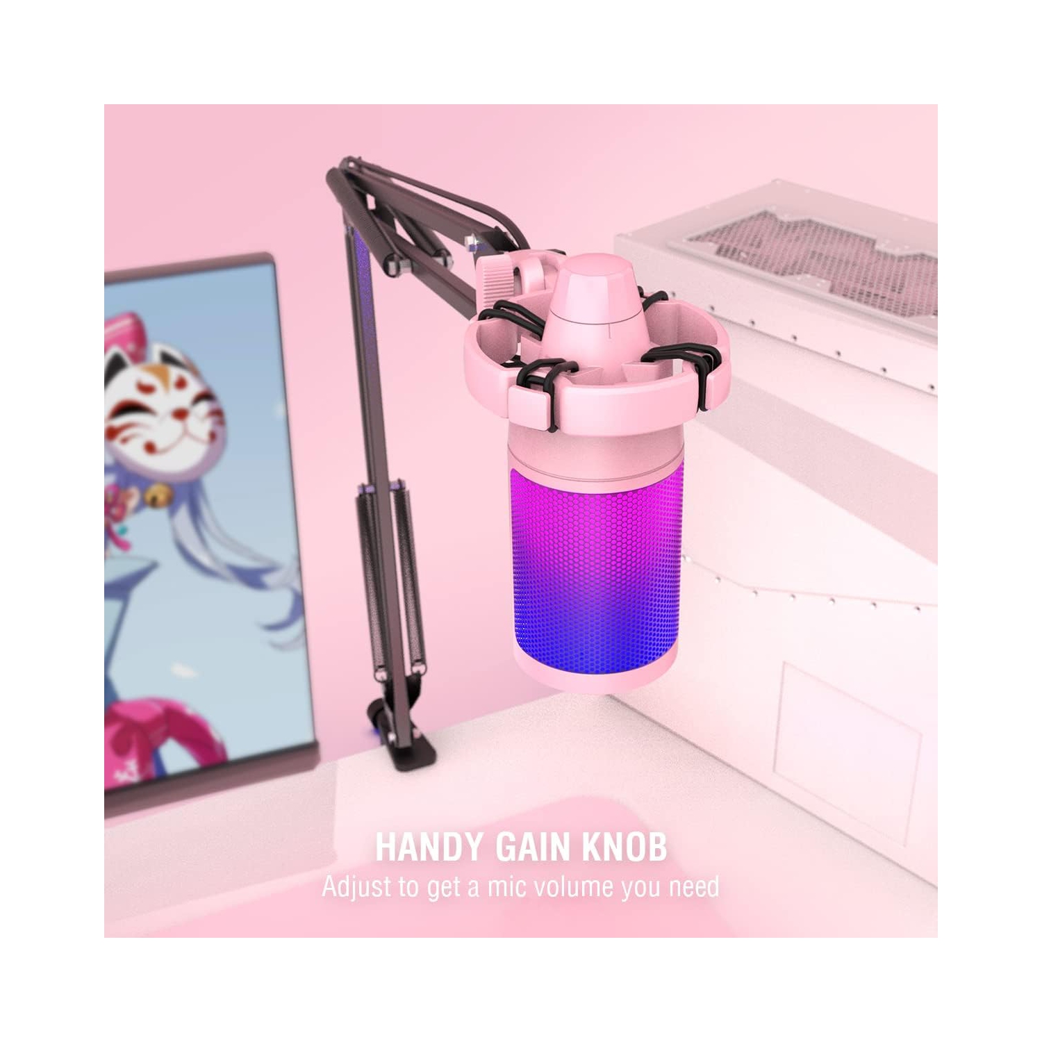 Microphone de jeu Fifine pour PC, ensemble micro USB à condensateur avec RVB, mise en sourdine rapide, bouton de gain, pied de perche, filtre