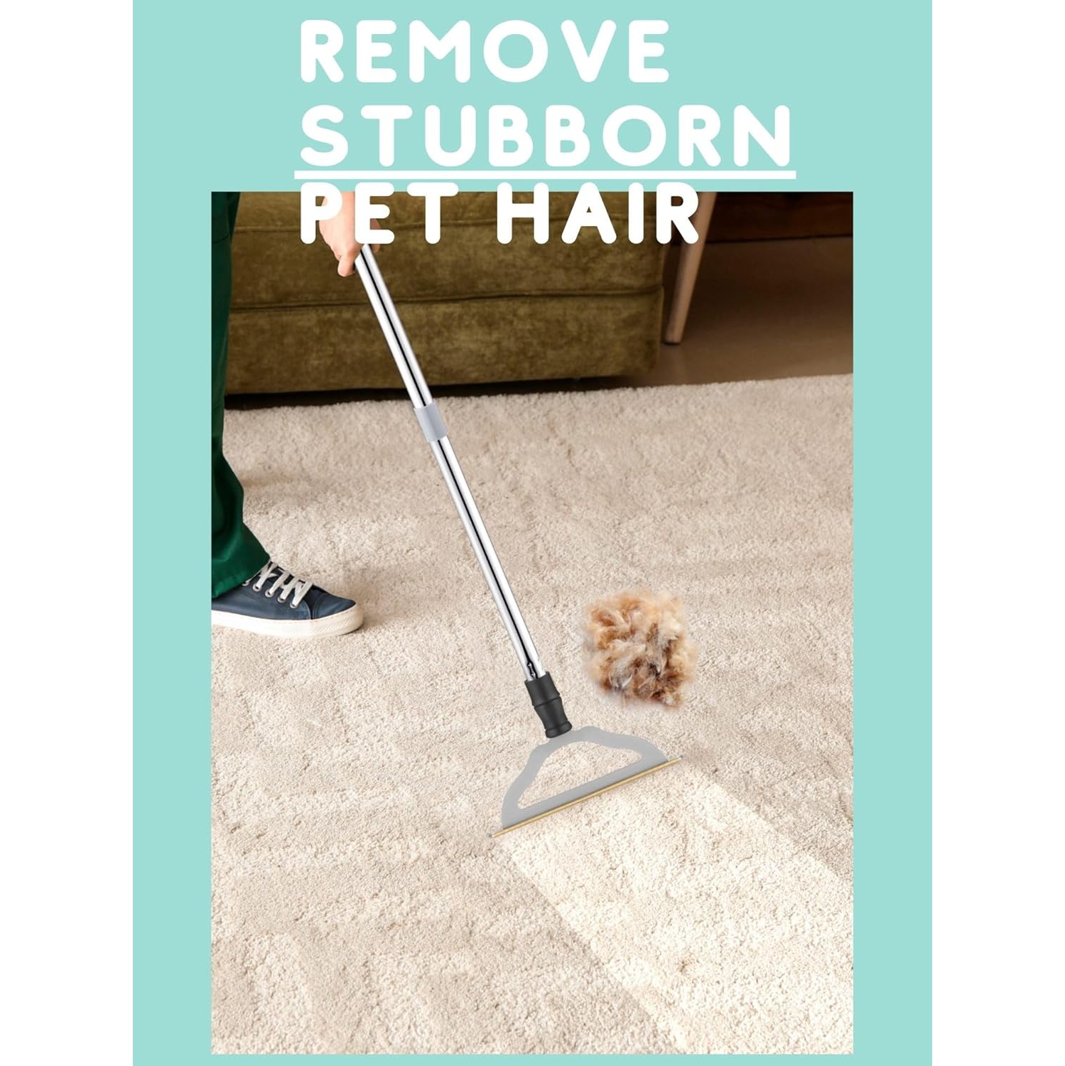 Râteau à tapis réglable pour les poils d'animaux – Outil de retrait de fourrure à manche long pour les poils de chiens et de chats, brosse