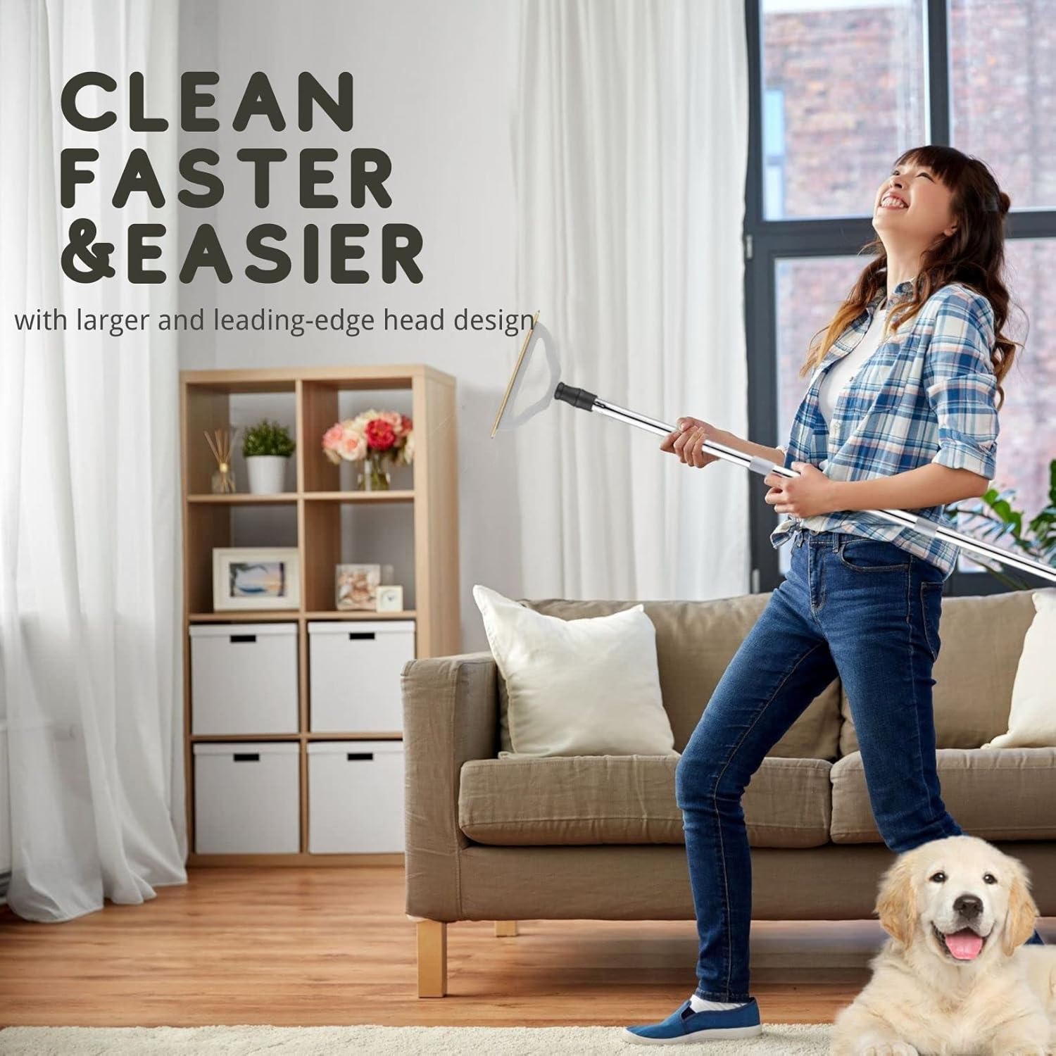 Râteau à tapis réglable pour les poils d'animaux – Outil de retrait de fourrure à manche long pour les poils de chiens et de chats, brosse