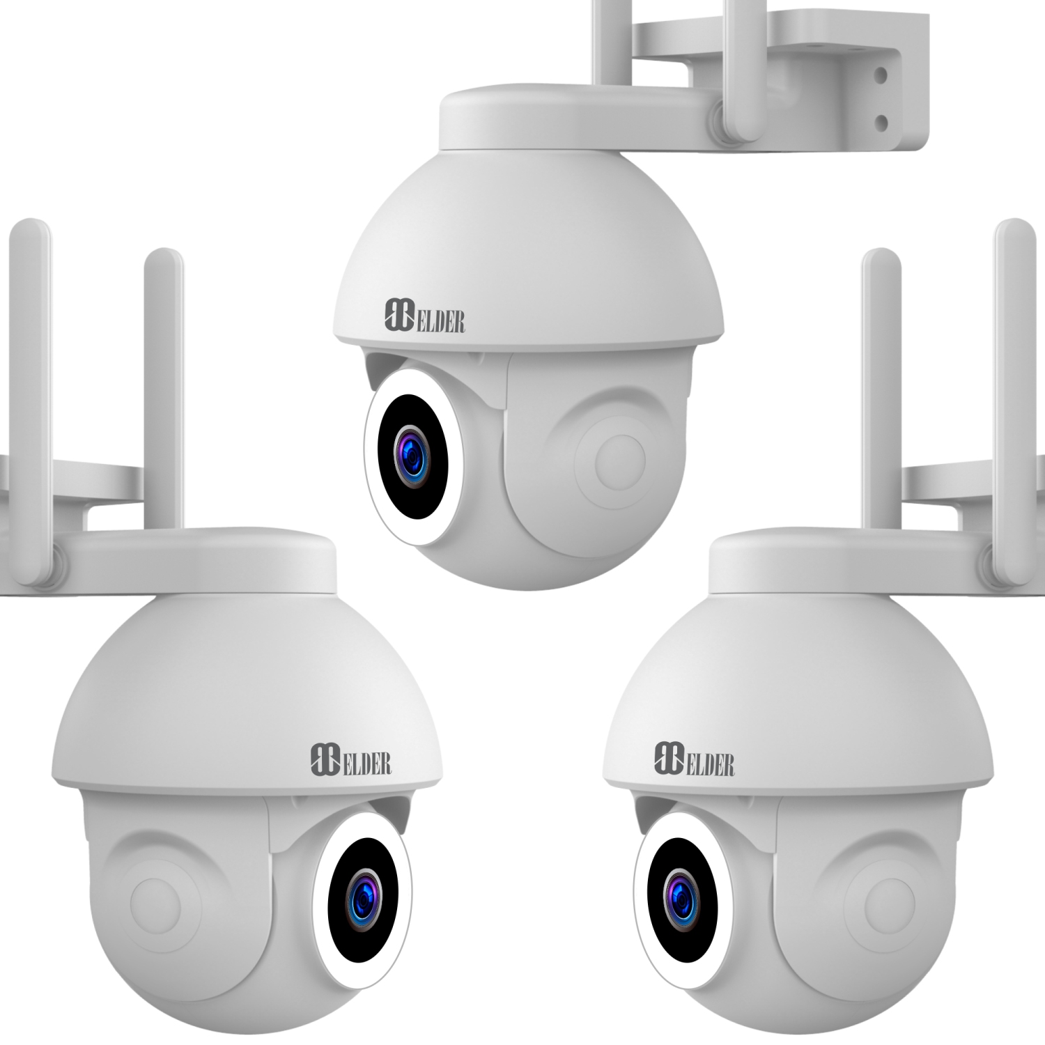 Elder WiFi Security Camera 2K+ Outdoor 3pcs Semi Wireless PTZ 64GB, DIY Smart Home AI Human Motion, Spotlight Deterrence & Color Night Vision, Works with Hey Google & Alexa