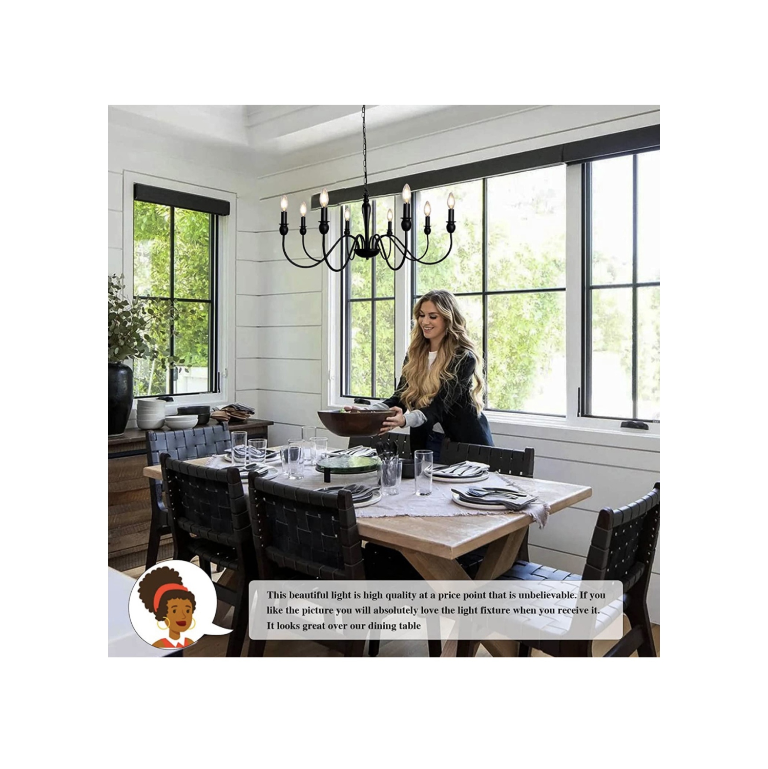 A|M Lighting Matte Black Farmhouse Chandelier Light Fixture Ceiling 8 Light Large Rustic