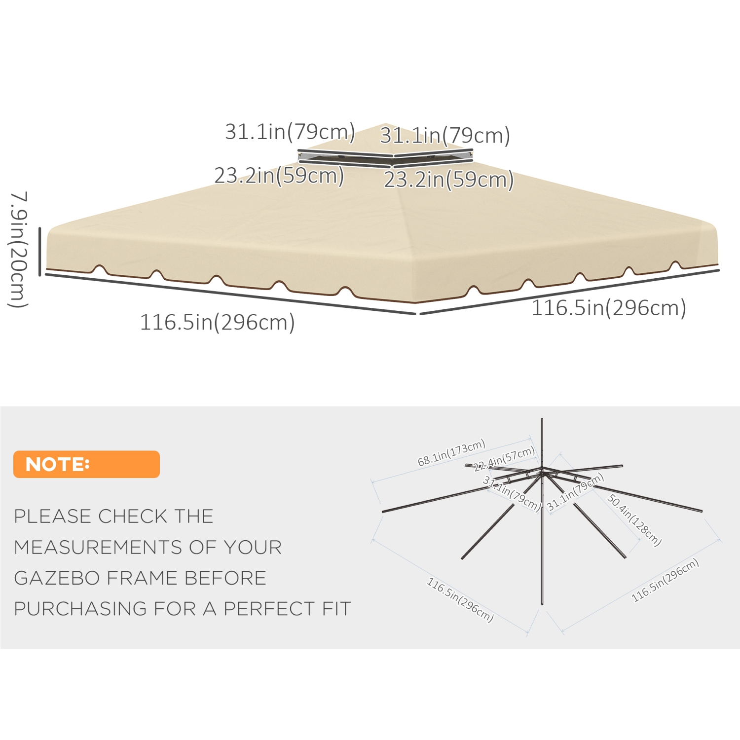 Outsunny Auvent de rechange pour tonnelle 9.8' x 9.8', couverture supérieure de tonnelle avec toit double ventilé pour terrasse de jardin extérieur,