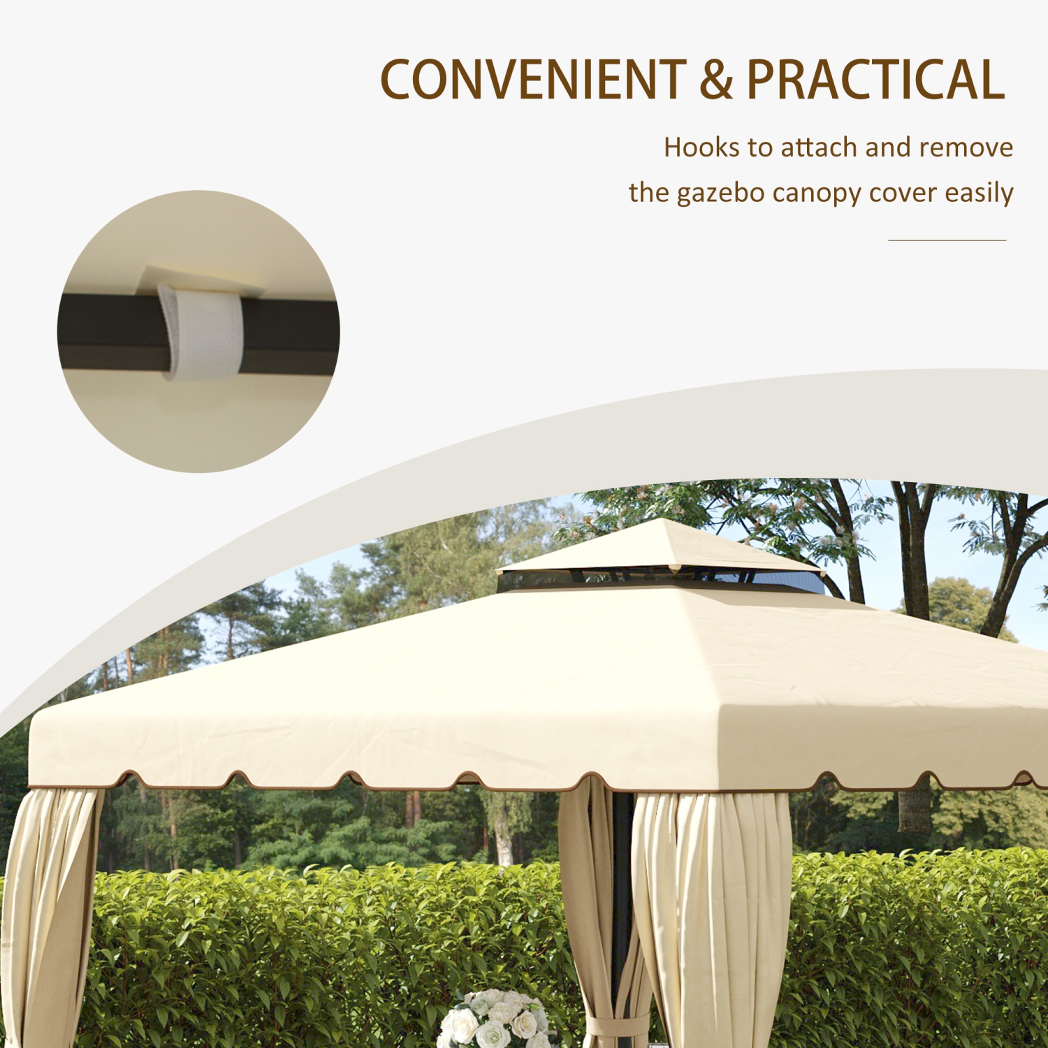 Outsunny Auvent de rechange pour tonnelle 9.8' x 9.8', couverture supérieure de tonnelle avec toit double ventilé pour terrasse de jardin extérieur,