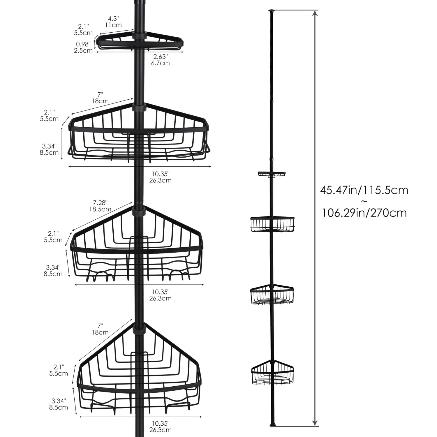 Baignoire et douche à 4 niveaux Tension Poteau d'angle Caddy Salle de bain Douche Réglable Salle de bain Douche Rangement Constant Pole Caddy avec 4