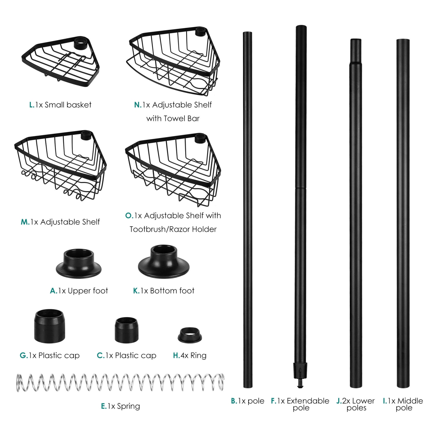 Baignoire et douche à 4 niveaux Tension Poteau d'angle Caddy Salle de bain Douche Réglable Salle de bain Douche Rangement Constant Pole Caddy avec 4