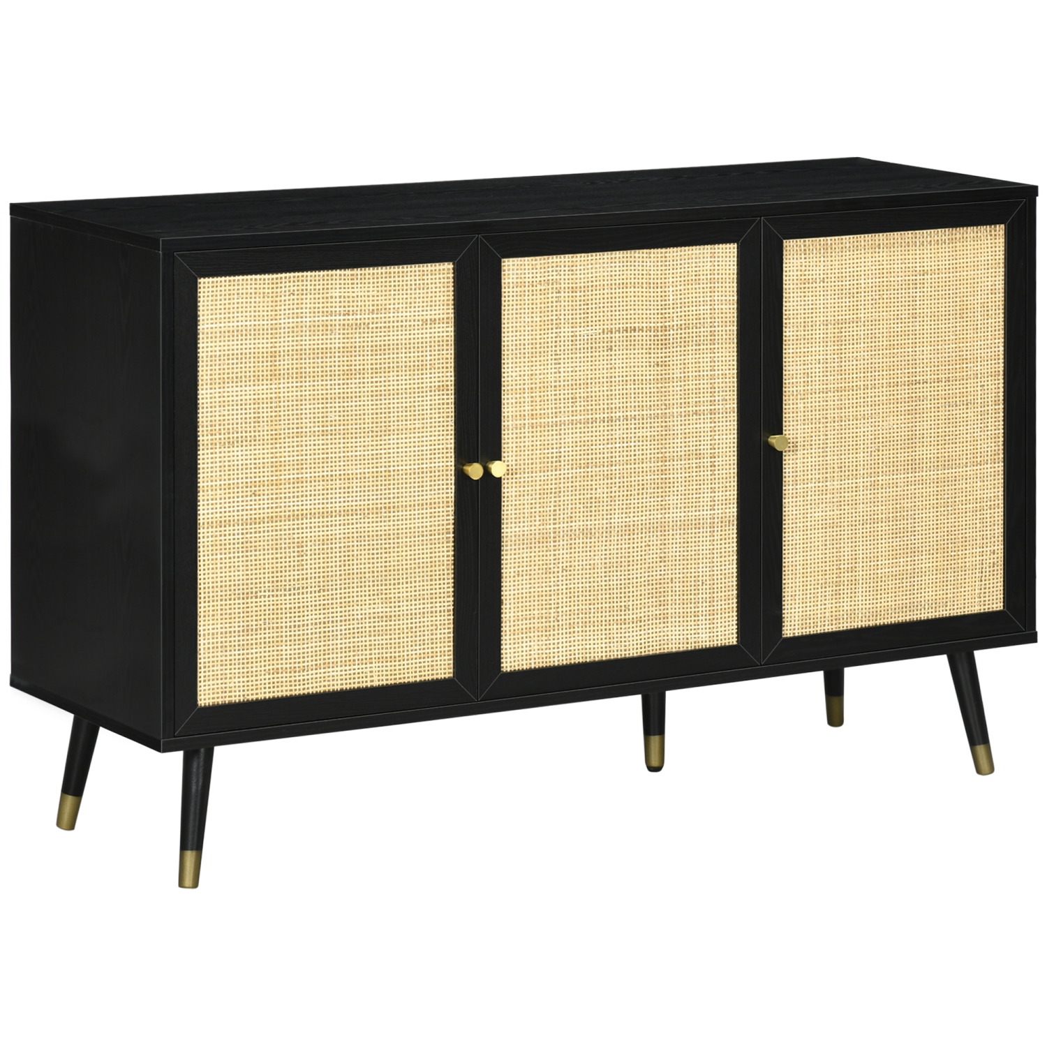 HOMCOM – buffet de buffet avec buffet, armoire de rangement de cuisine Boho avec tablettes, pattes en bois, portes décoratives en rotin, noir