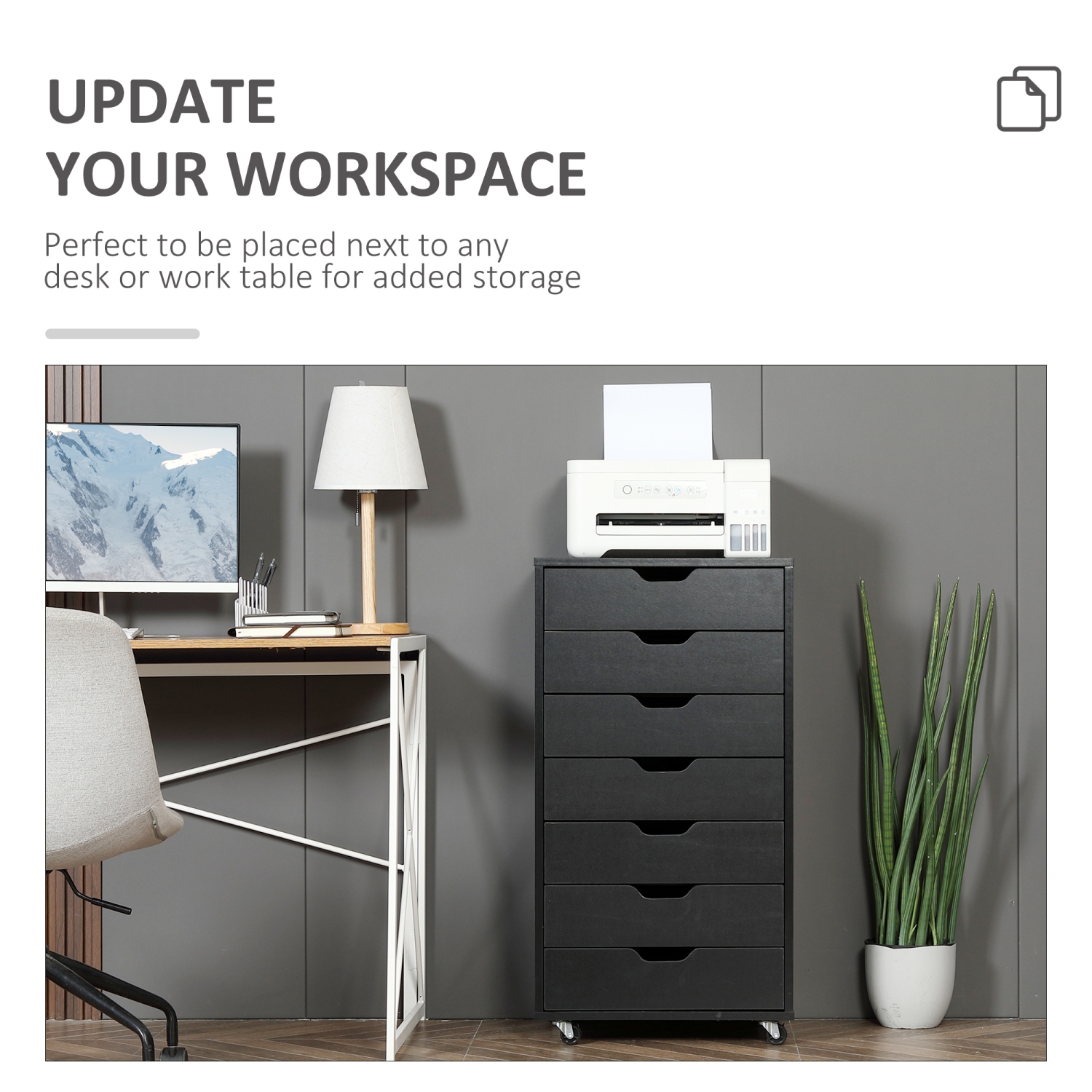 Vinsetto Vertical Filing Cabinet, 7-drawer File Cabinet, Mobile Office Storage Cabinet with Wheels for Home Office, Black