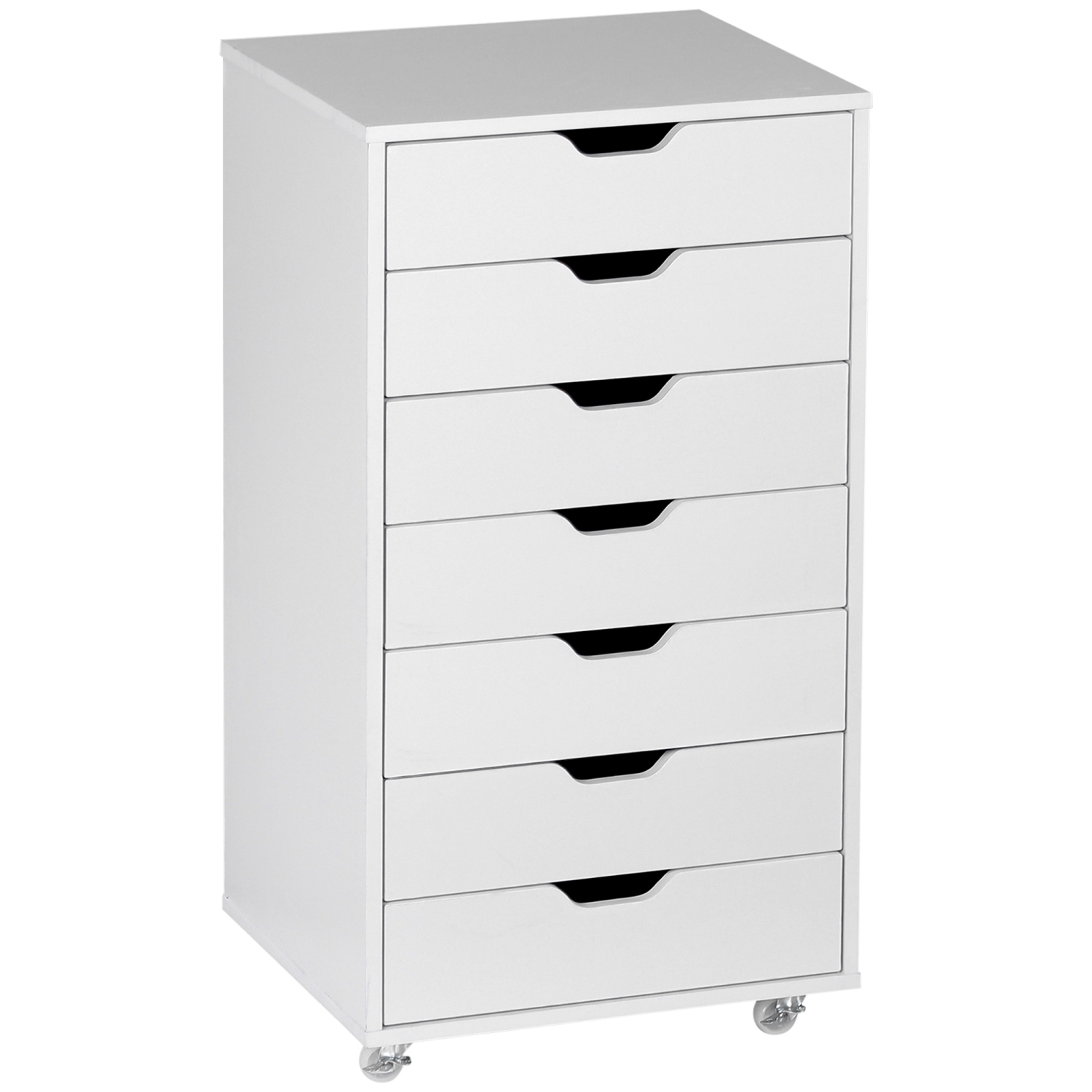 Vinsetto Vertical Filing Cabinet, 7-drawer File Cabinet, Mobile Office Storage Cabinet with Wheels for Home Office, White