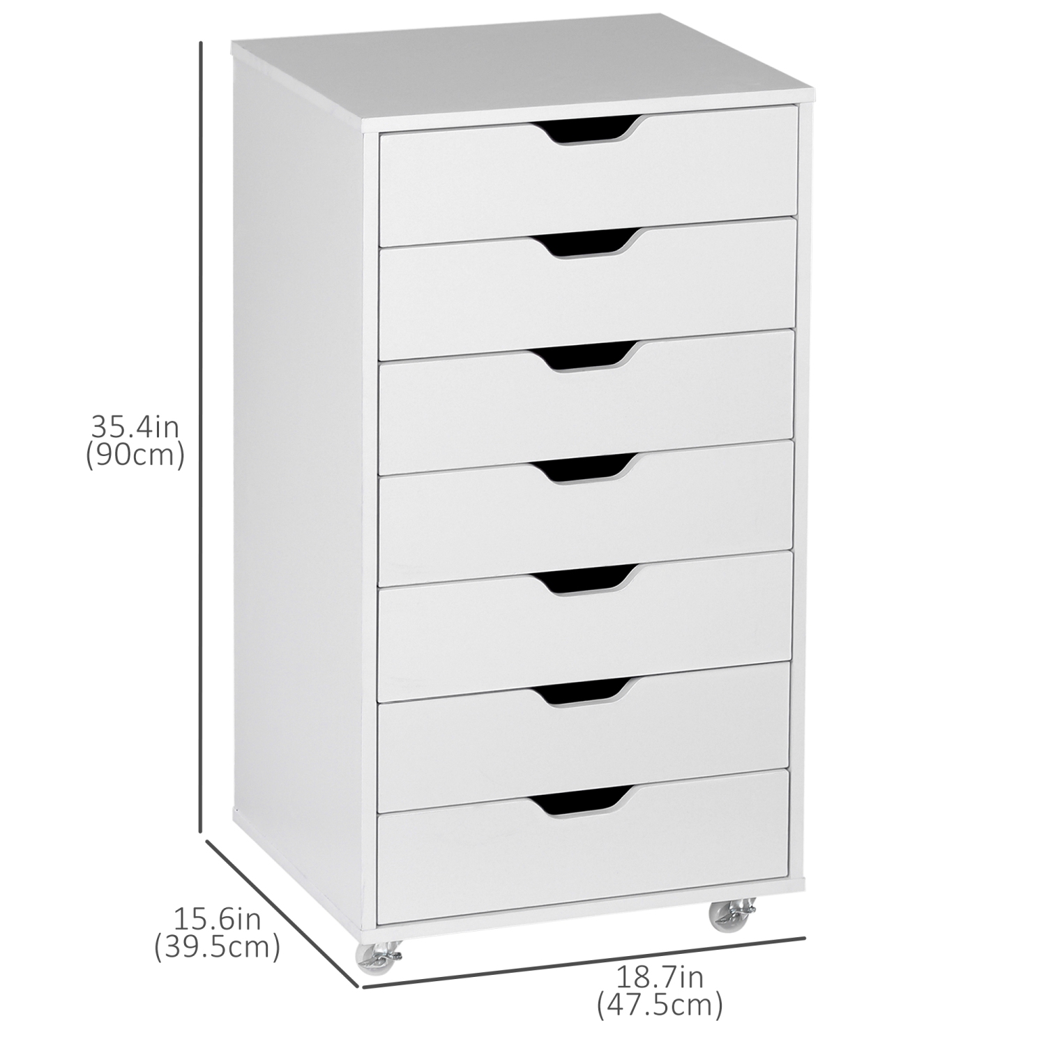 Vinsetto Vertical Filing Cabinet, 7-drawer File Cabinet, Mobile Office Storage Cabinet with Wheels for Home Office, White