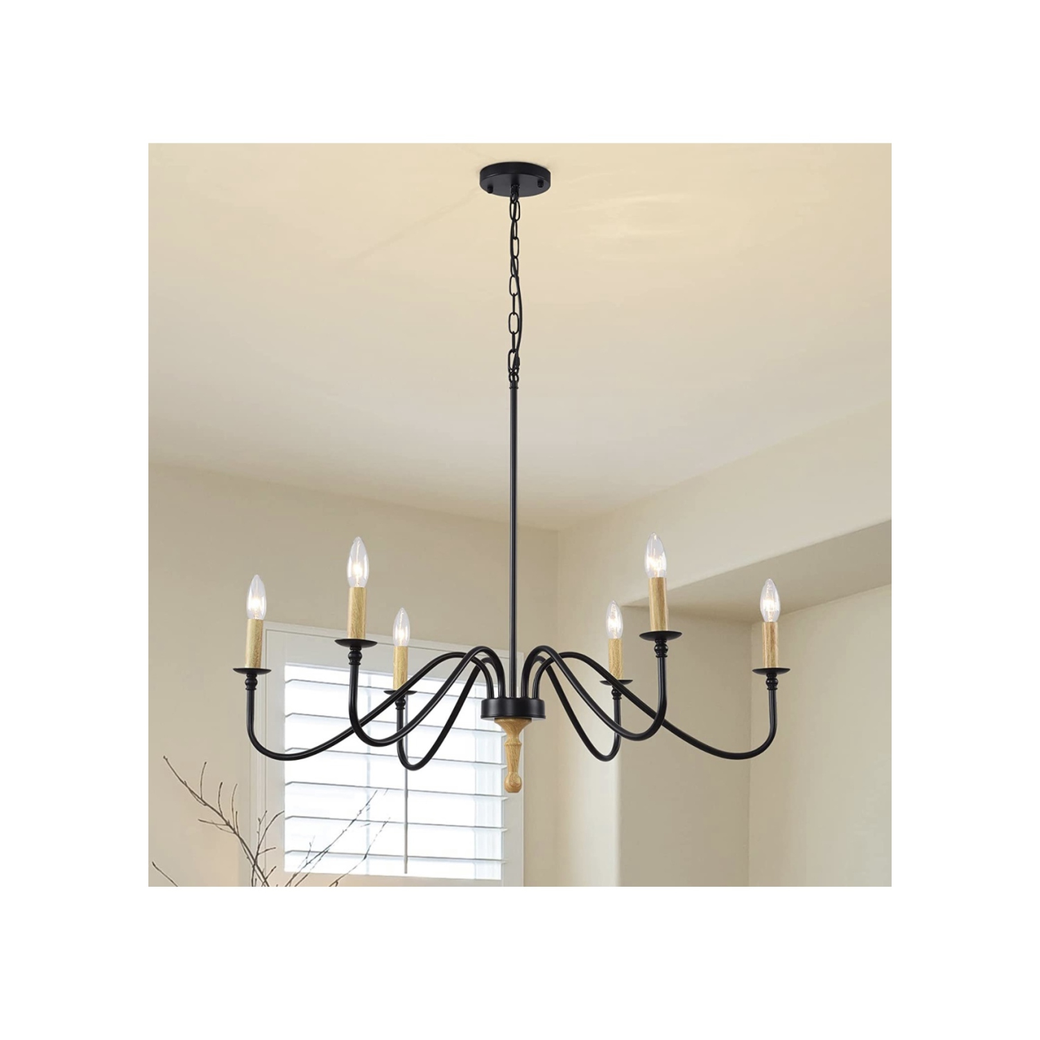 A|M Lighting Wood Farmhouse Candle Chandelier 6-Light Rustic Light Fixture