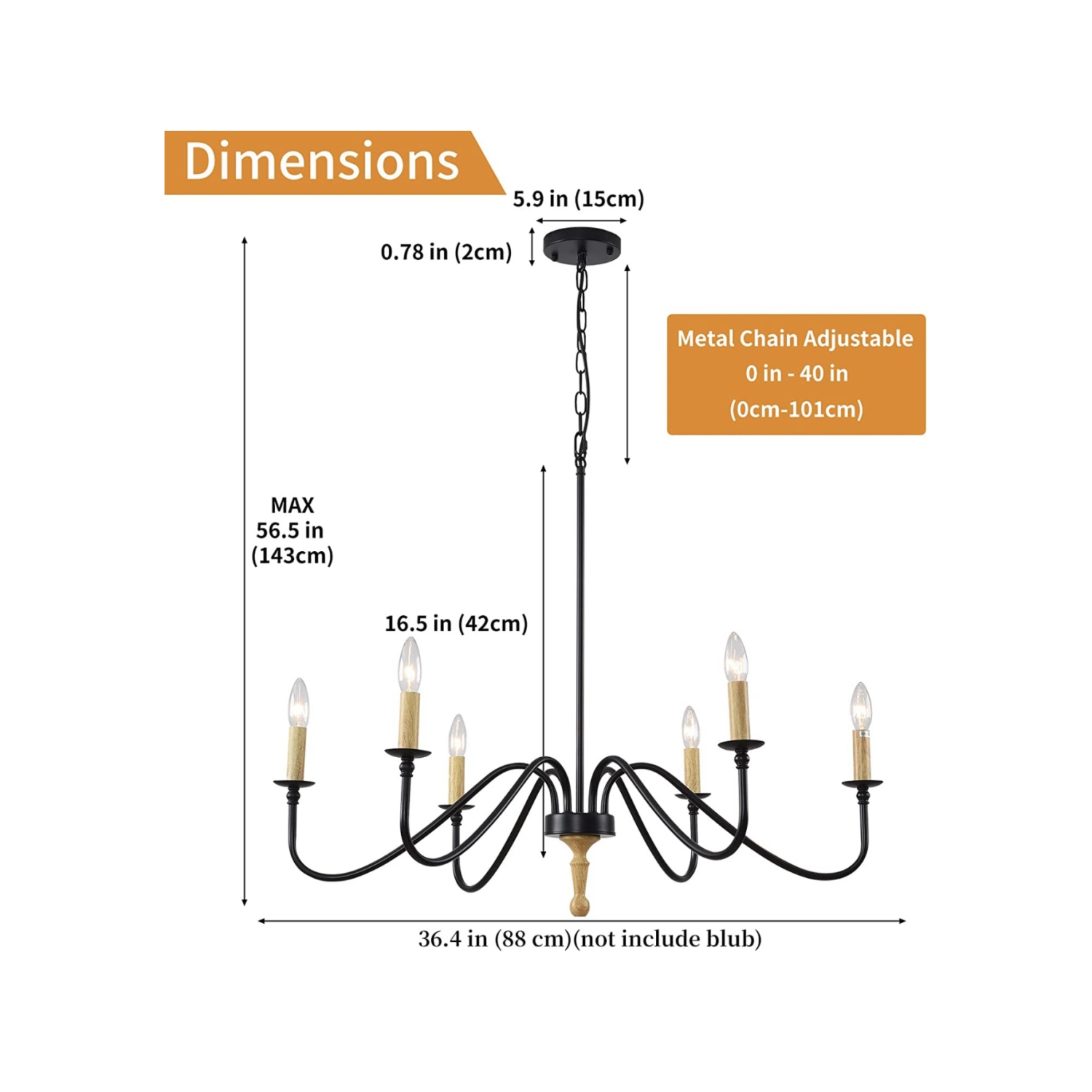 A|M Lighting Wood Farmhouse Candle Chandelier 6-Light Rustic Light Fixture