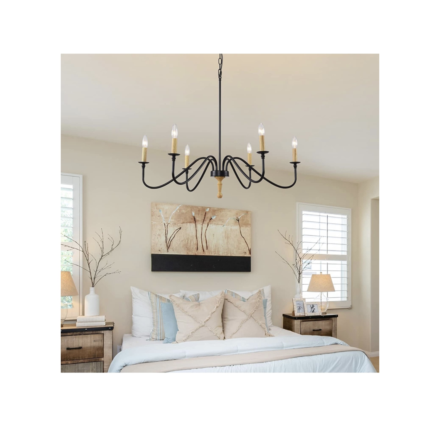 A|M Lighting Wood Farmhouse Candle Chandelier 6-Light Rustic Light Fixture