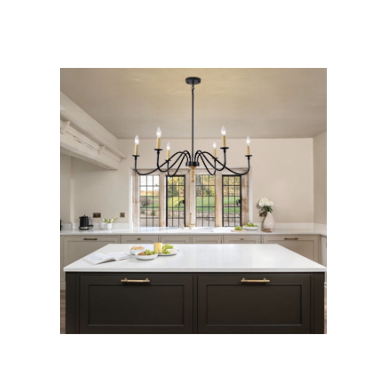 A|M Lighting Wood Farmhouse Candle Chandelier 6-Light Rustic Light Fixture