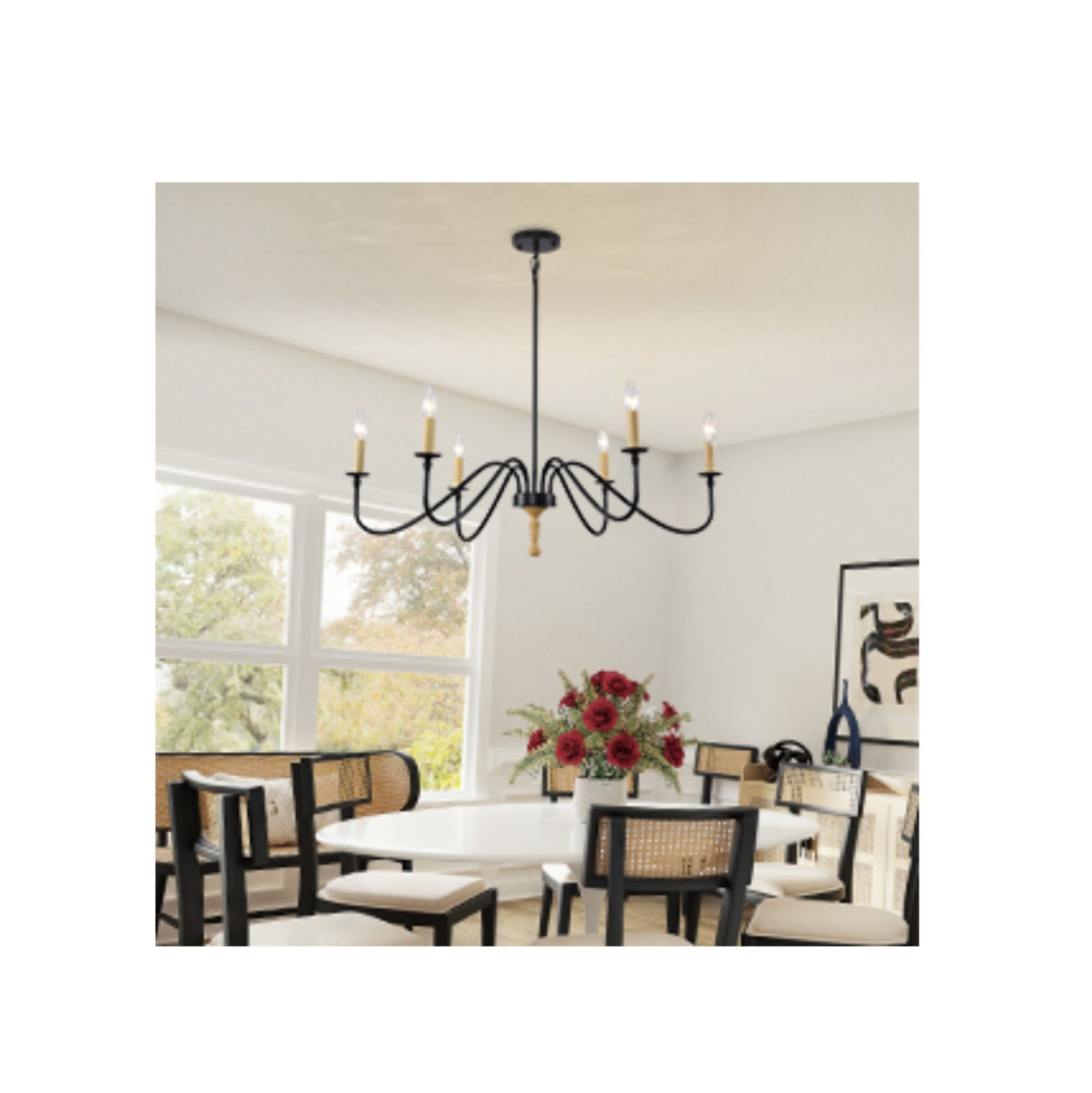 A|M Lighting Wood Farmhouse Candle Chandelier 6-Light Rustic Light Fixture