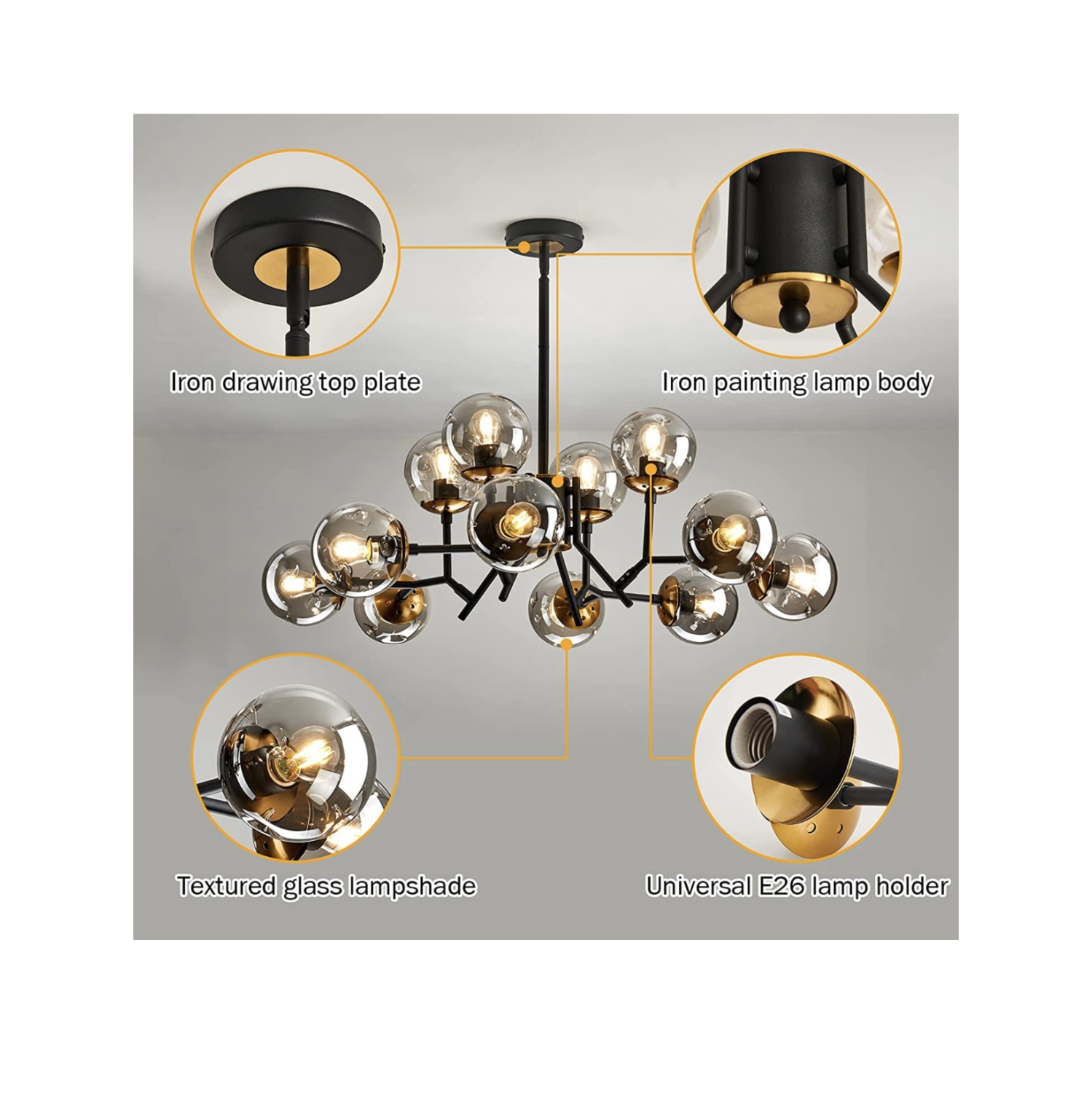 A|M Lighting 12-Light Glass Globe Sputnik Chandelier Mid-Century Modern
