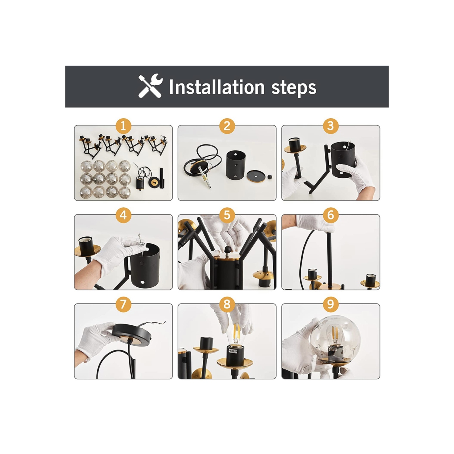 A|M Lighting 12-Light Glass Globe Sputnik Chandelier Mid-Century Modern