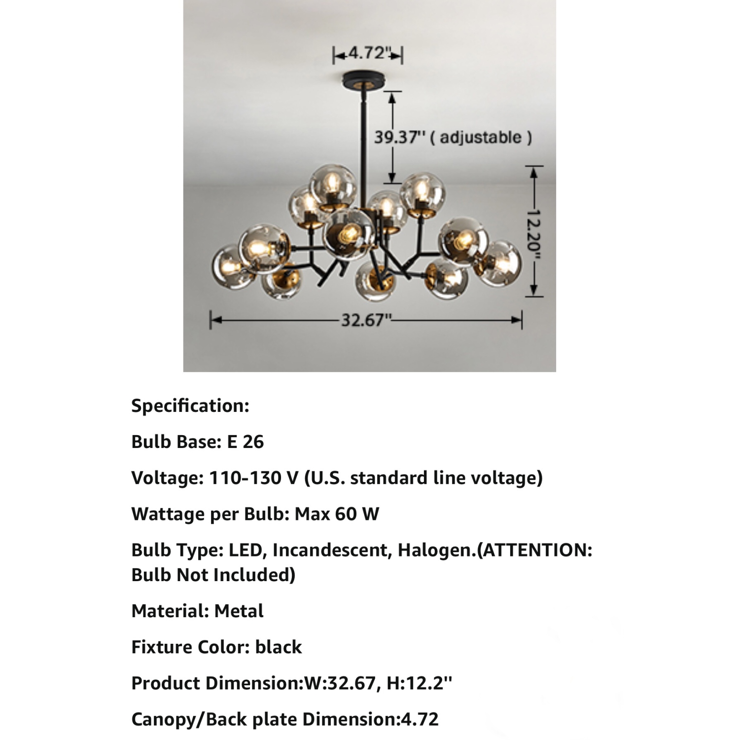 A|M Lighting 12-Light Glass Globe Sputnik Chandelier Mid-Century Modern