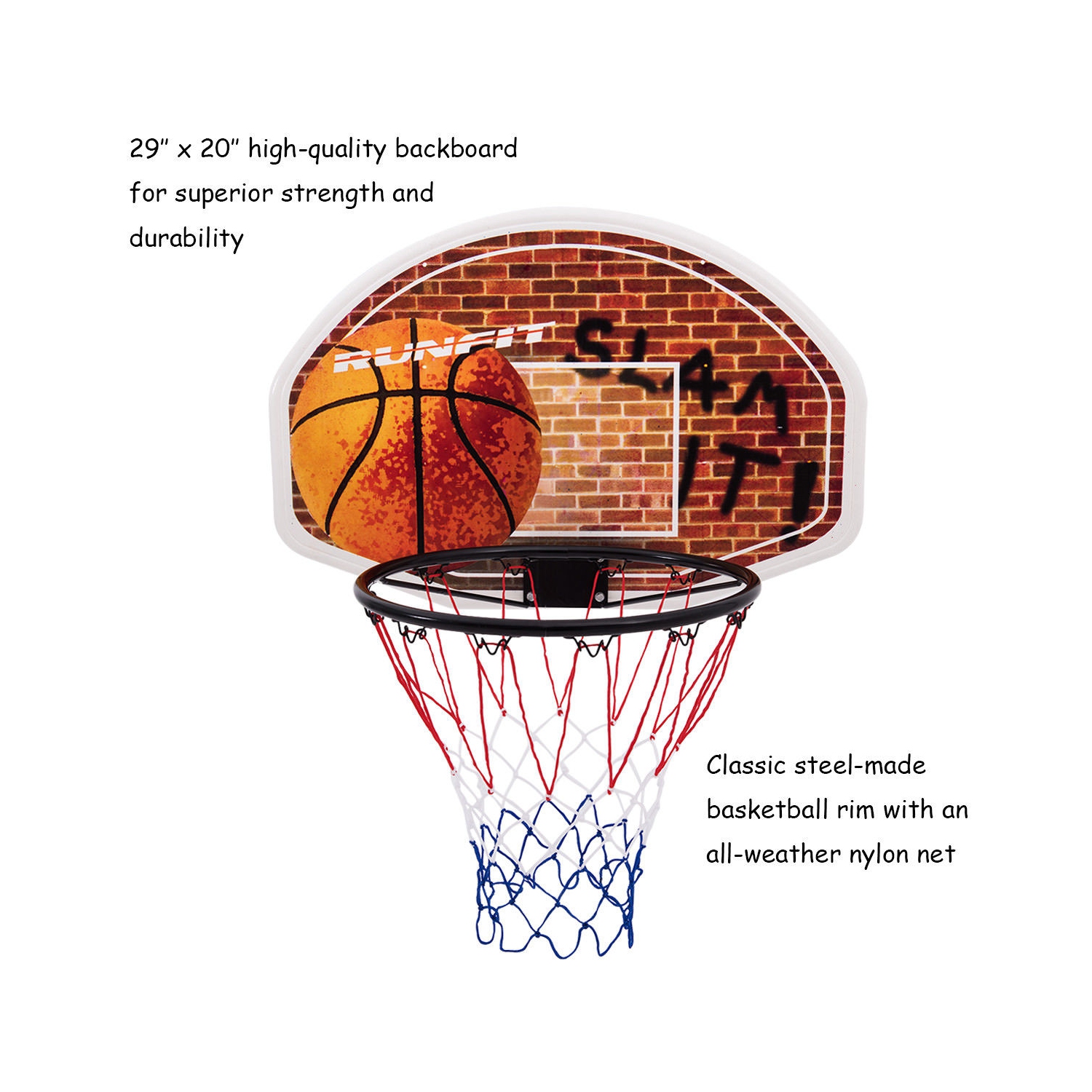 Gymax Wall Mounted Fan Backboard With Basketball Hoop and Rim Outdoor Indoor Sports