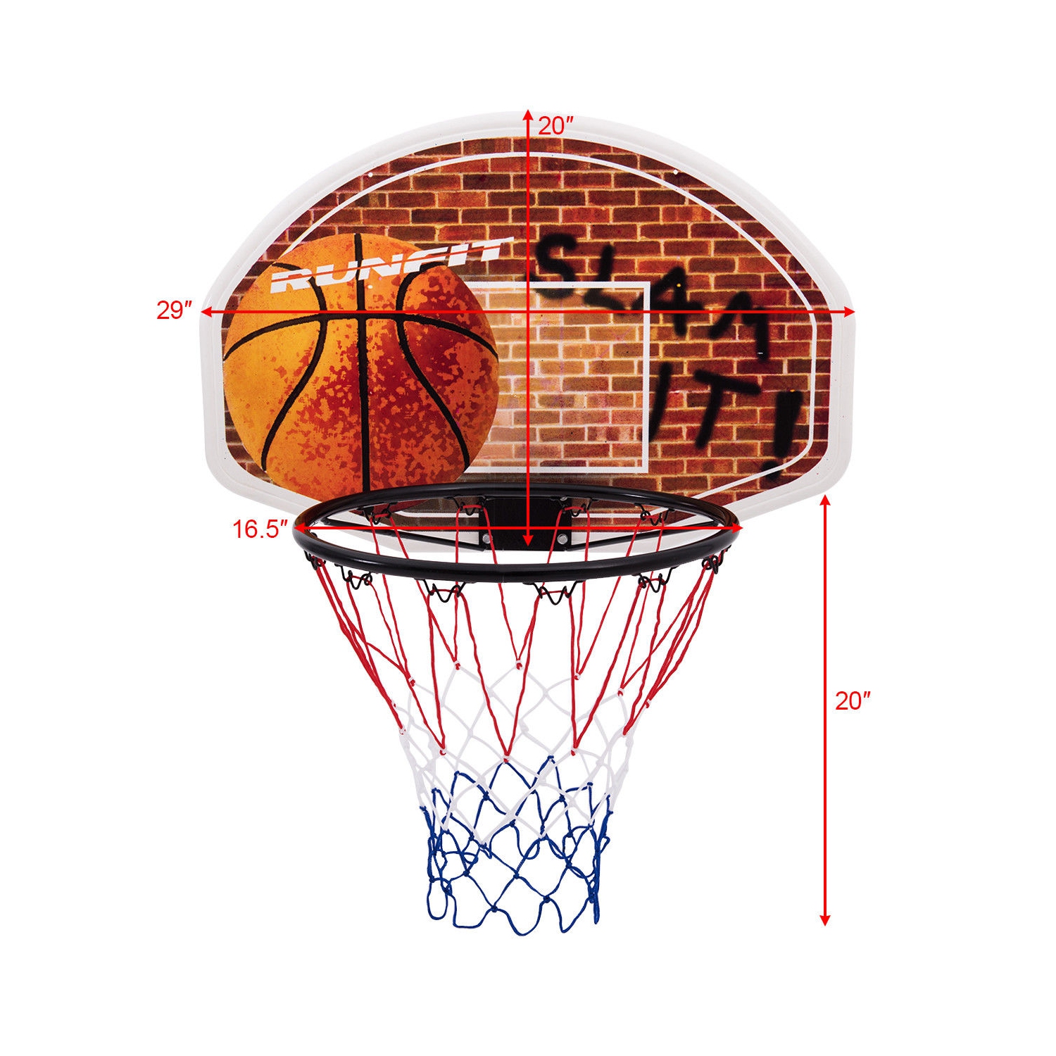 Gymax Wall Mounted Fan Backboard With Basketball Hoop and Rim Outdoor Indoor Sports