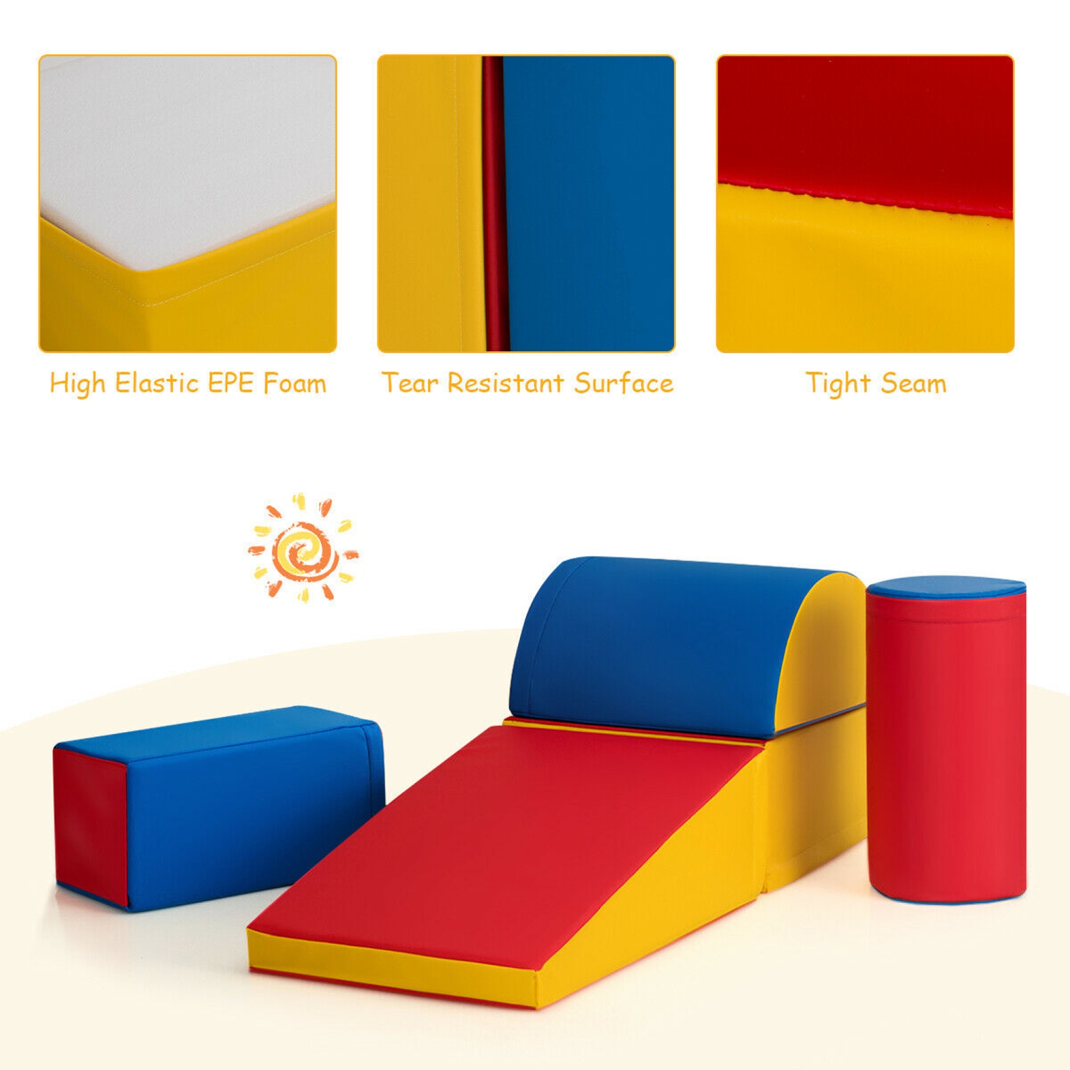 Gymax Kids 5-Piece Climb and Crawl Activity Play Set Safe Foam Blocks Soft Climber