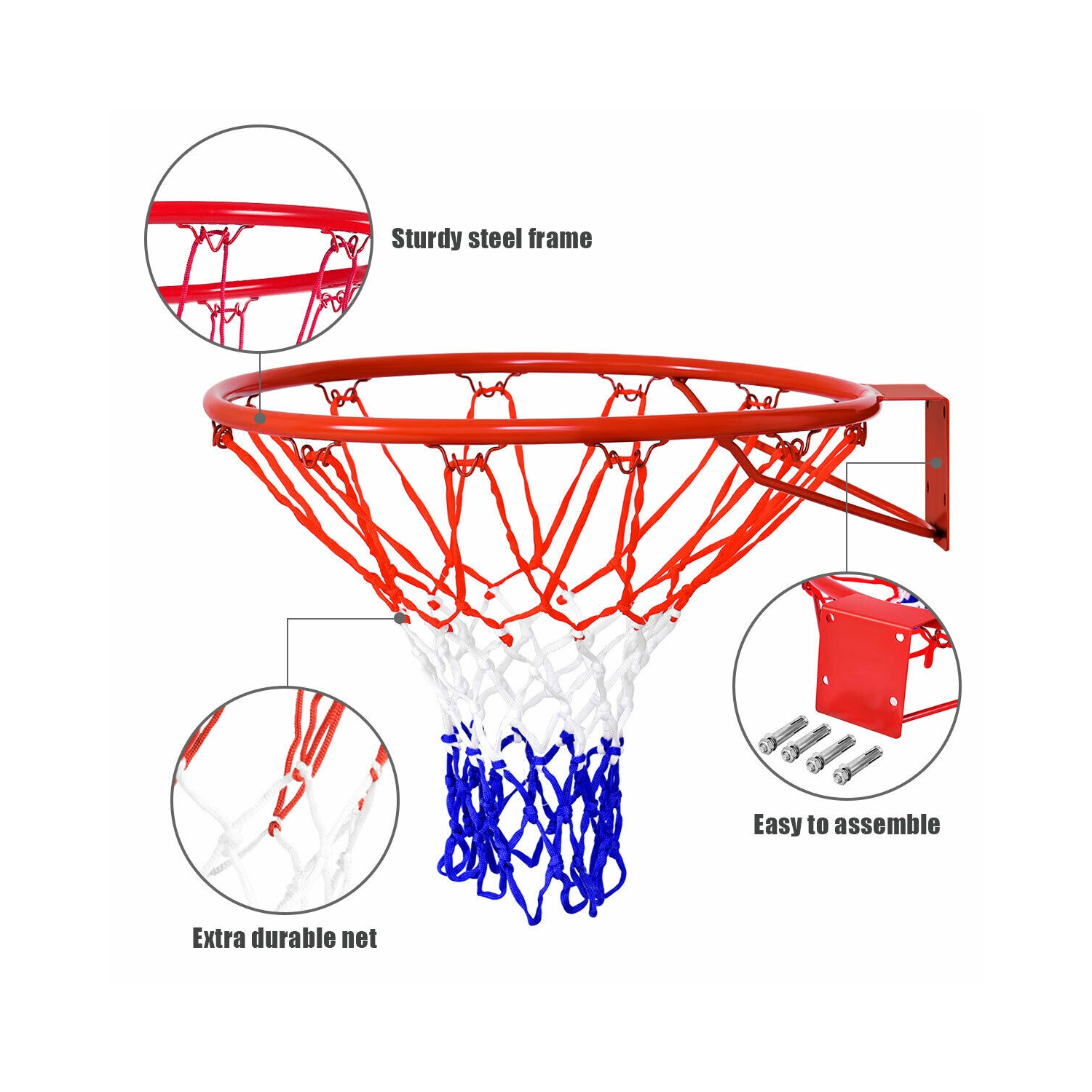 Gymax 18'' Basketball Ring Hoop Net Outdoor Hanging Basket