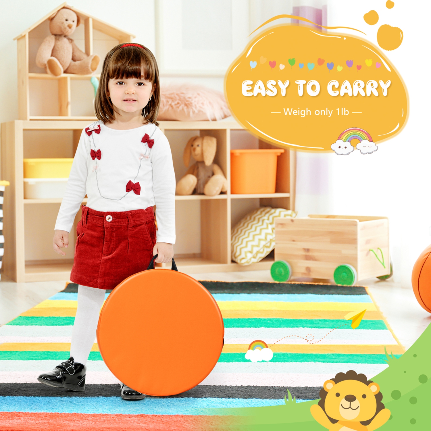 Gymax 6PCS Round Kids Floor Cushion Toddler Foam Seat Cushion Waterproof Colorful