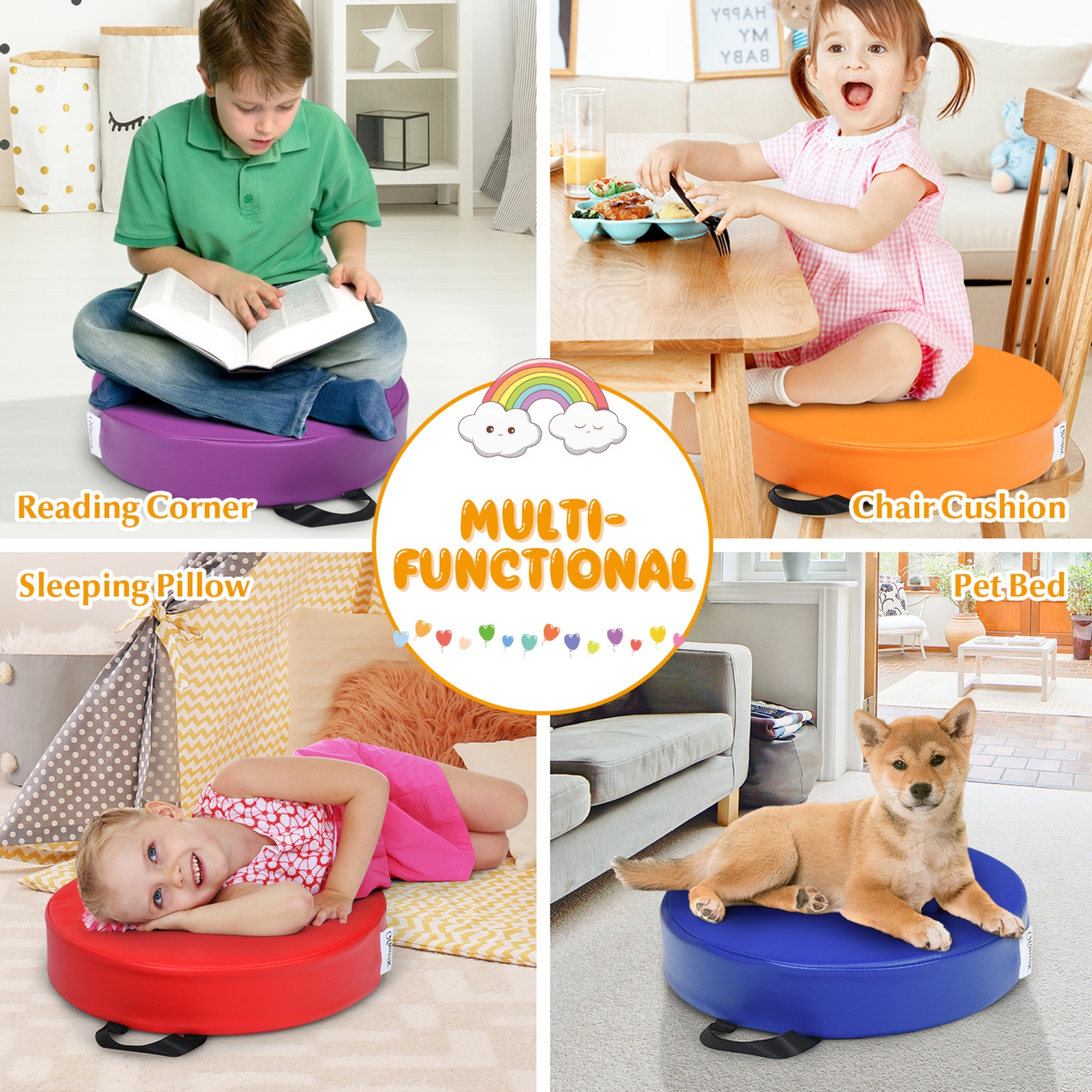 Gymax 6PCS Round Kids Floor Cushion Toddler Foam Seat Cushion Waterproof Colorful