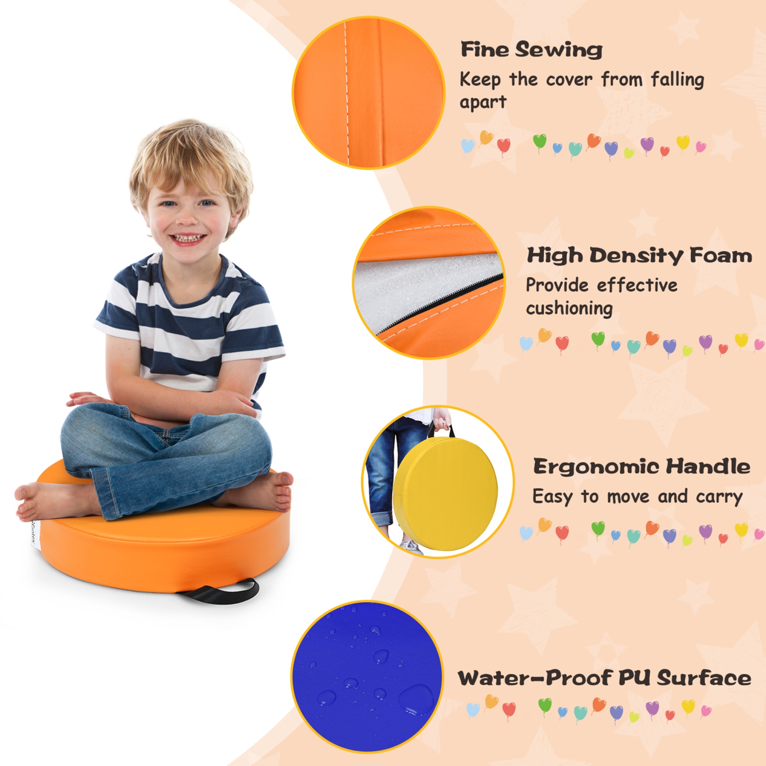 Gymax 6PCS Round Kids Floor Cushion Toddler Foam Seat Cushion Waterproof Colorful