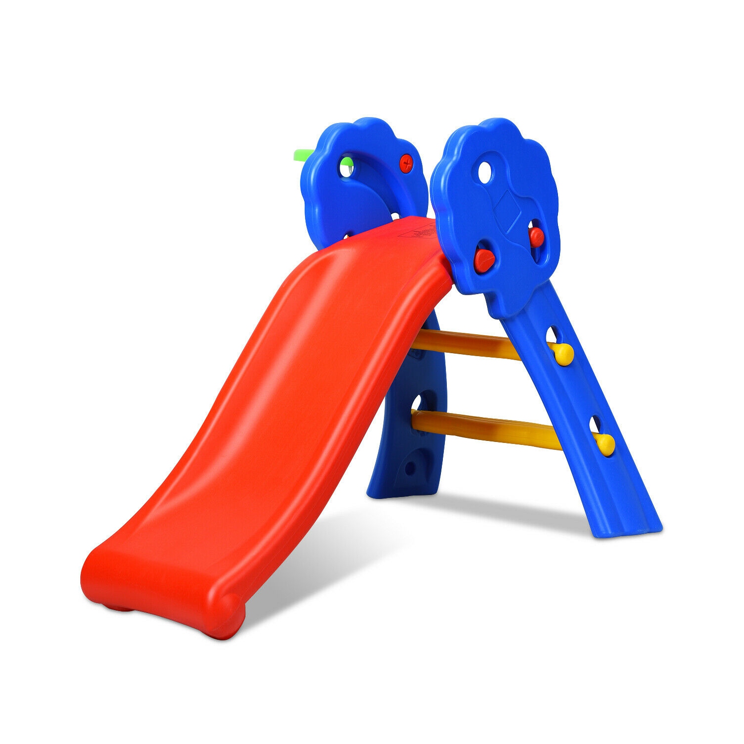 Gymax 2 Step Children Folding Slide w/ Basketball Hoop For Kids Indoor & Outdoor