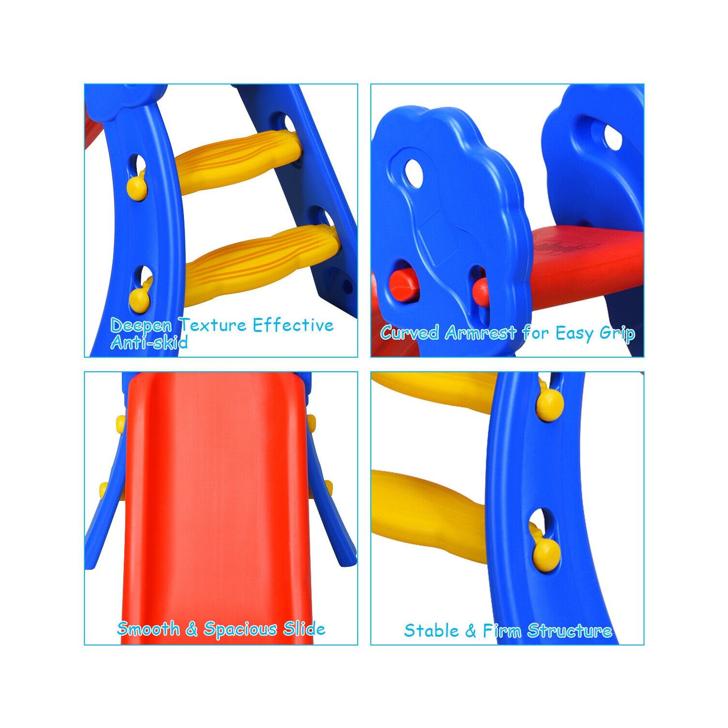 Gymax 2 Step Children Folding Slide w/ Basketball Hoop For Kids Indoor & Outdoor