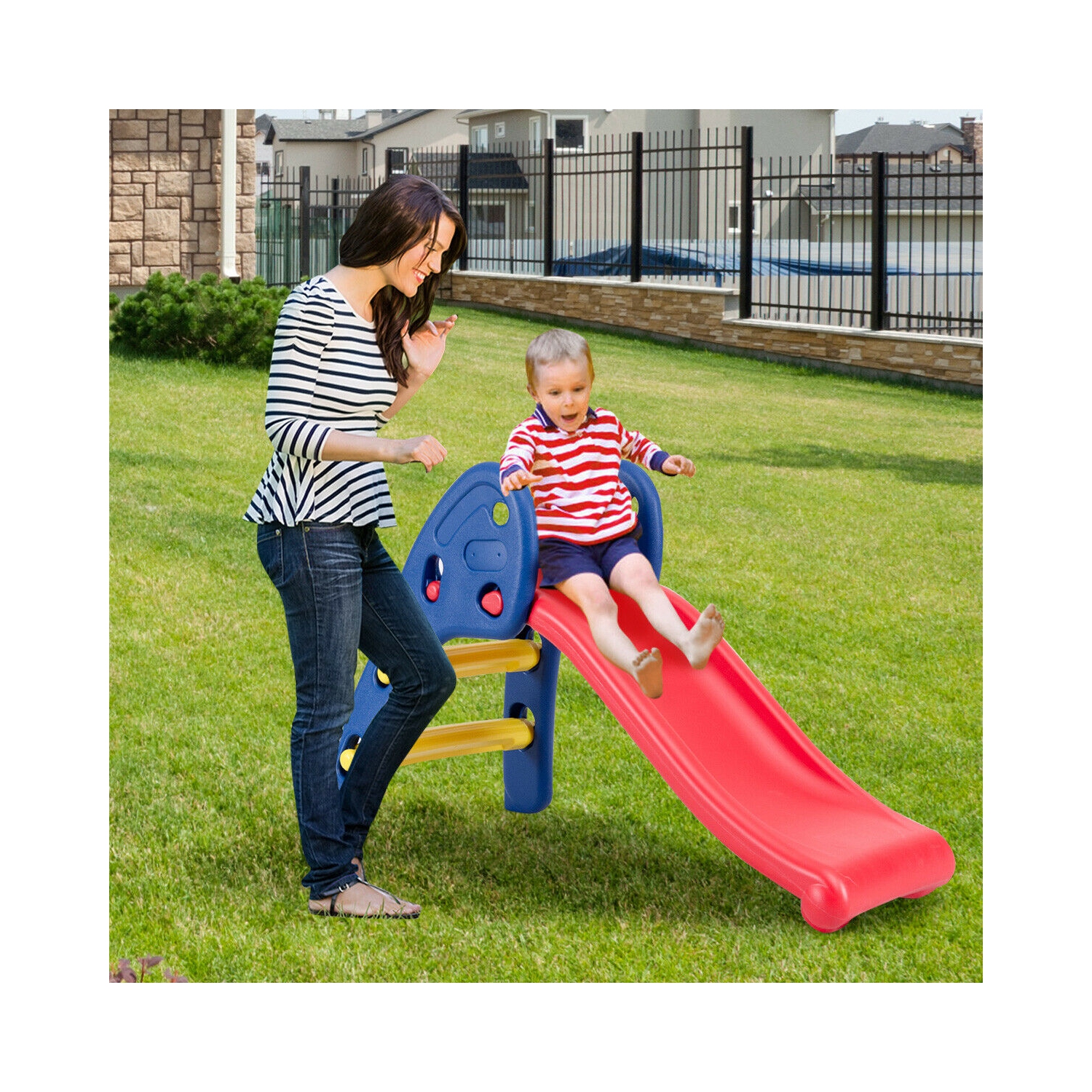 Gymax 2 Step Children Folding Slide Plastic Fun Toy Up-down For Kids Indoor & Outdoor