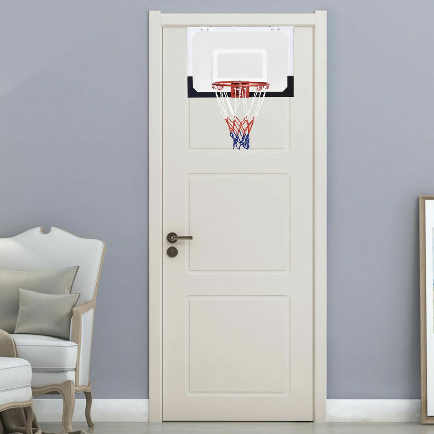 Gymax Over-The-Door Mini Basketball Hoop Includes Basketball & Hand Pump Indoor Sports