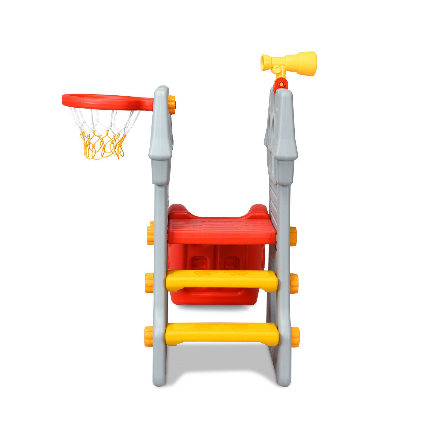 Gymax 2-Step Children Castle Slide Basketball Hoop and Telescope Toy Indoor & Outdoor