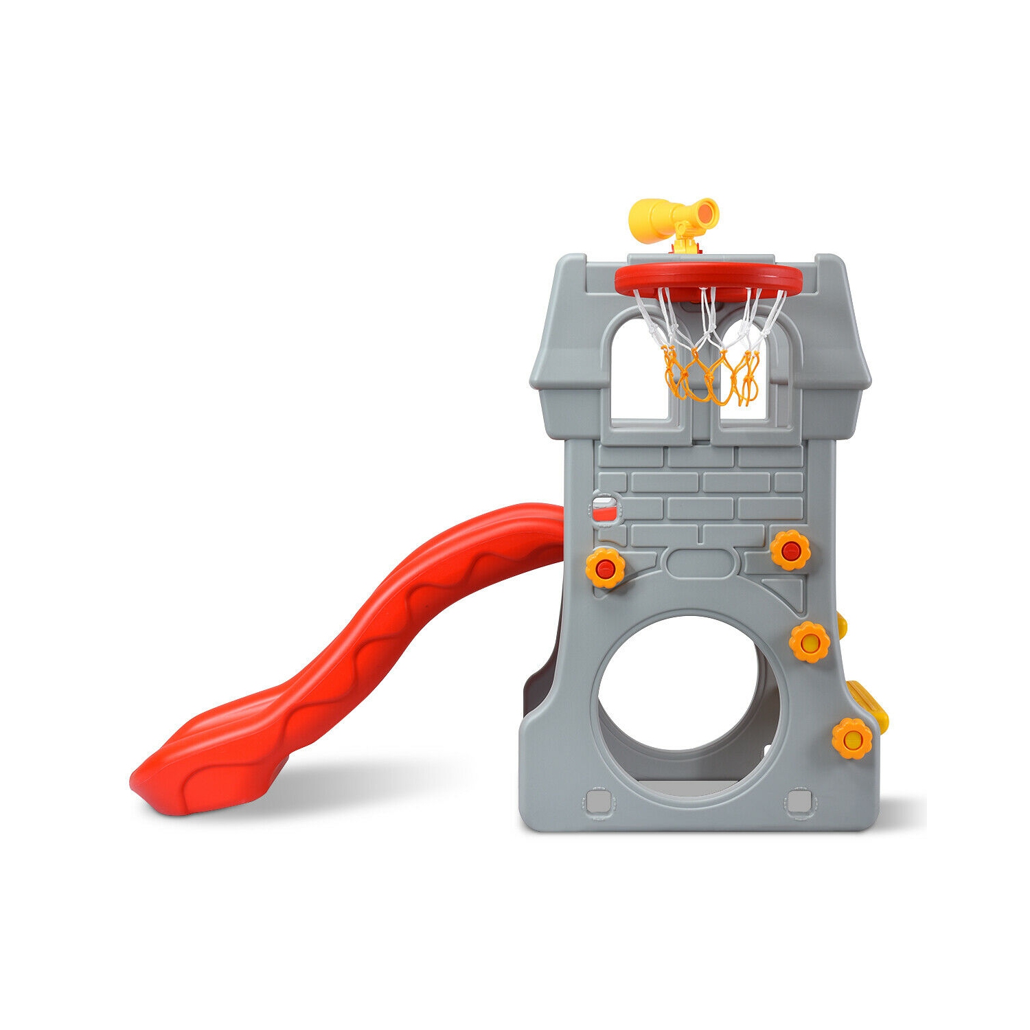 Gymax 2-Step Children Castle Slide Basketball Hoop and Telescope Toy Indoor & Outdoor