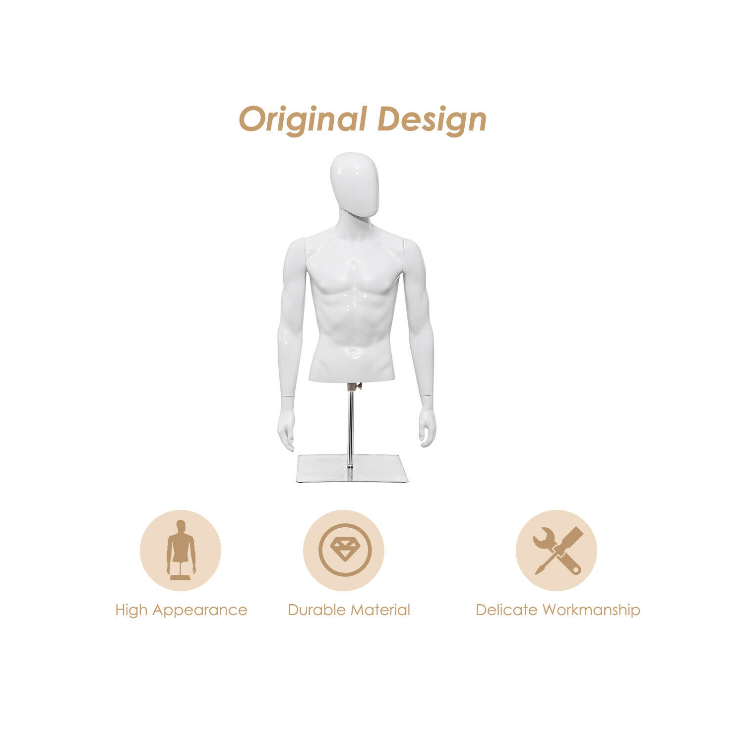 Gymax Half Body Mannequin Form Male Head Turn Display White