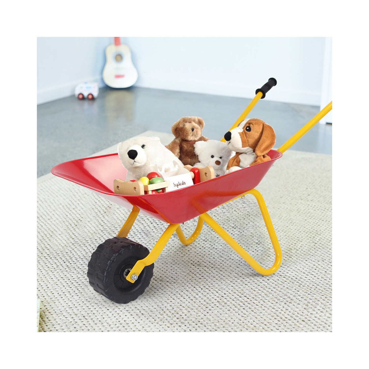 Gymax Kids Metal Wheelbarrow Children's Size Ourdoor Garden Backyard Play Toy Red